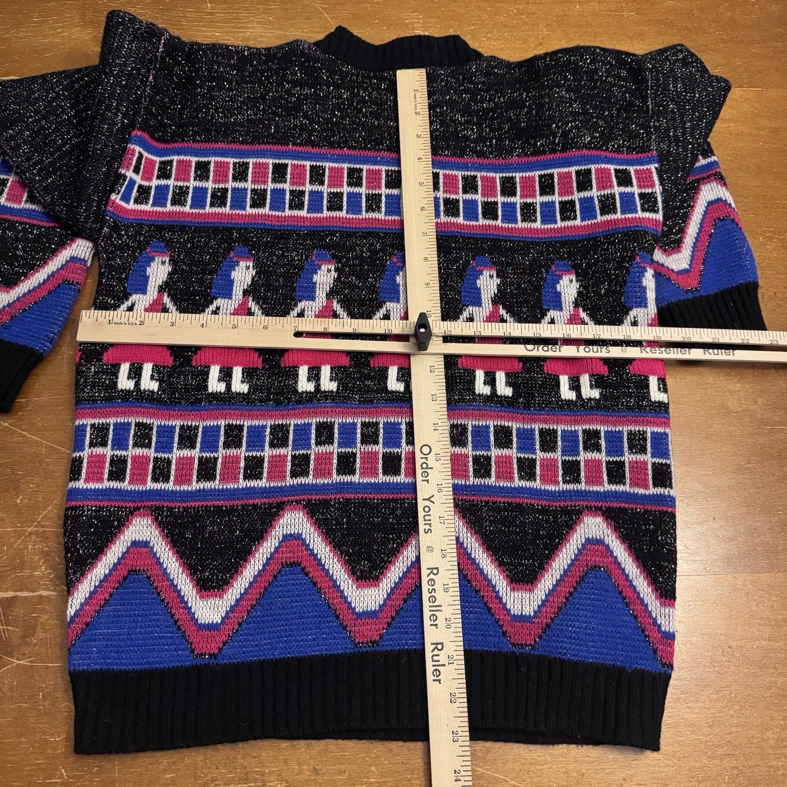 Vintage Egyptian Pattern Metallic Sweater 1980s M Black Centennial Knits