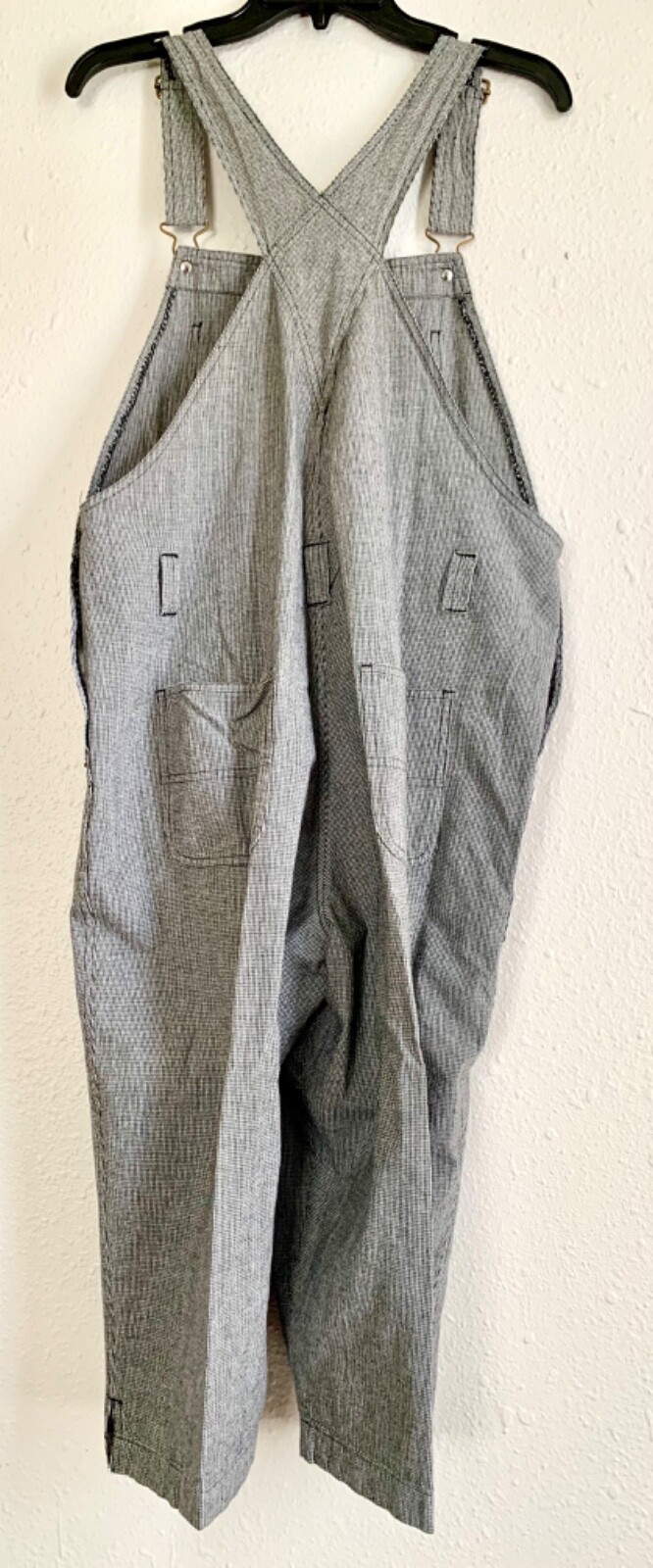 90’s VTG Cropped BIB OVERALLS Houndstooth B&W Cotton M 34×17 grunge punk hippie