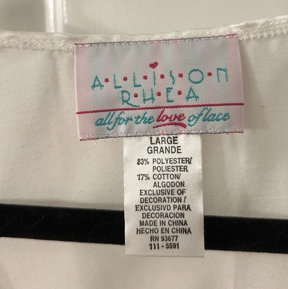 Vintage ALLISON RHEA Women’s Size L Ivory Satin Nightgown, Lace Trim NEW