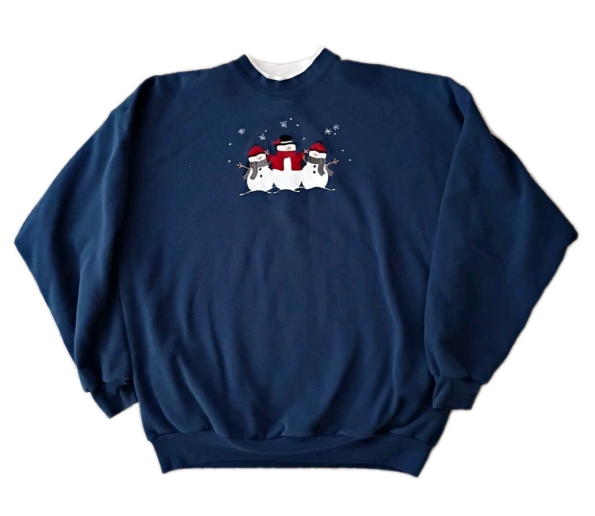 Vintage Top Stitch Blue XXL Tall Sweatshirt Fleece Embroidered Snowman USA 90s