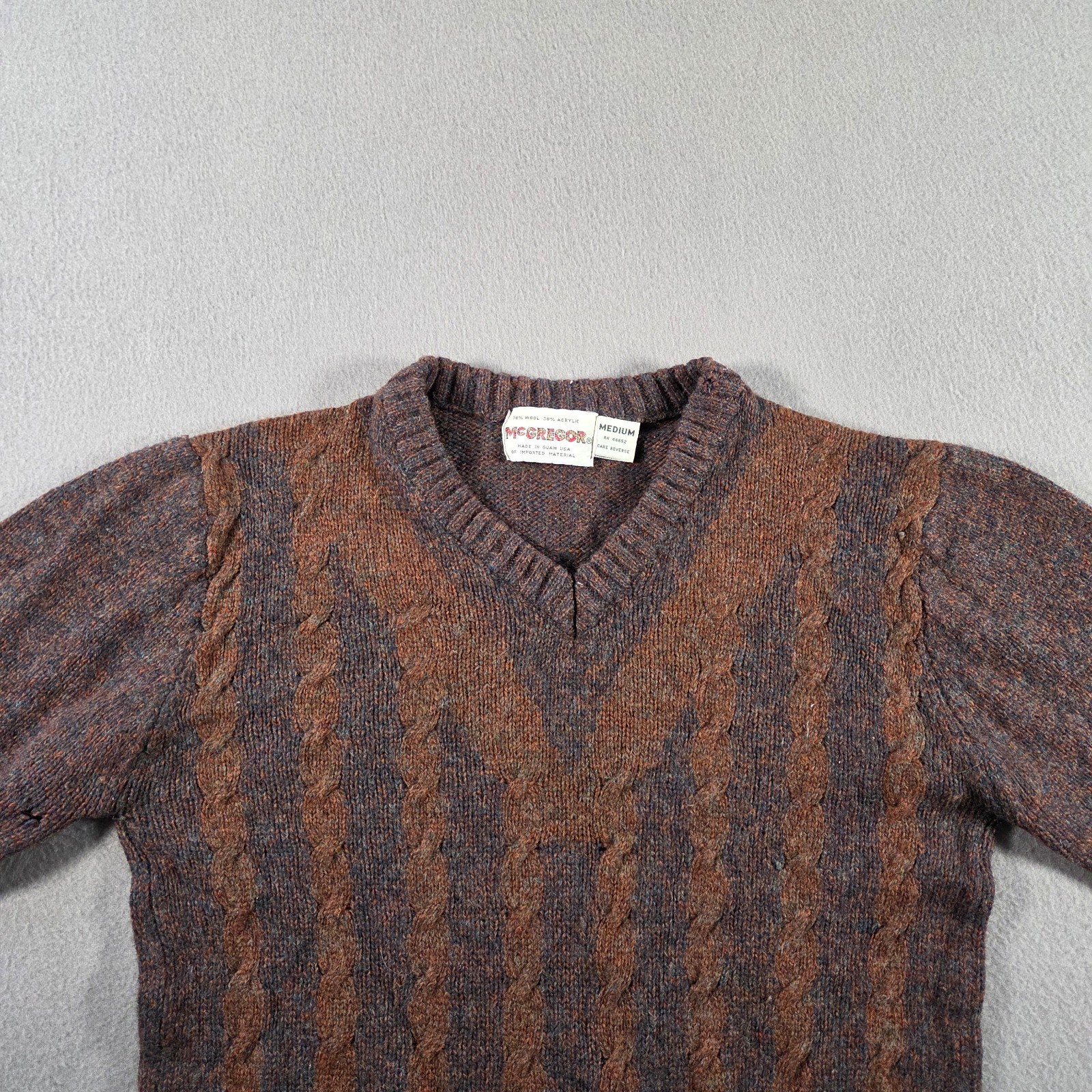 Vintage McGregor Sweater Womens Medium Brown Wool Cable Knit V Neck Pappy