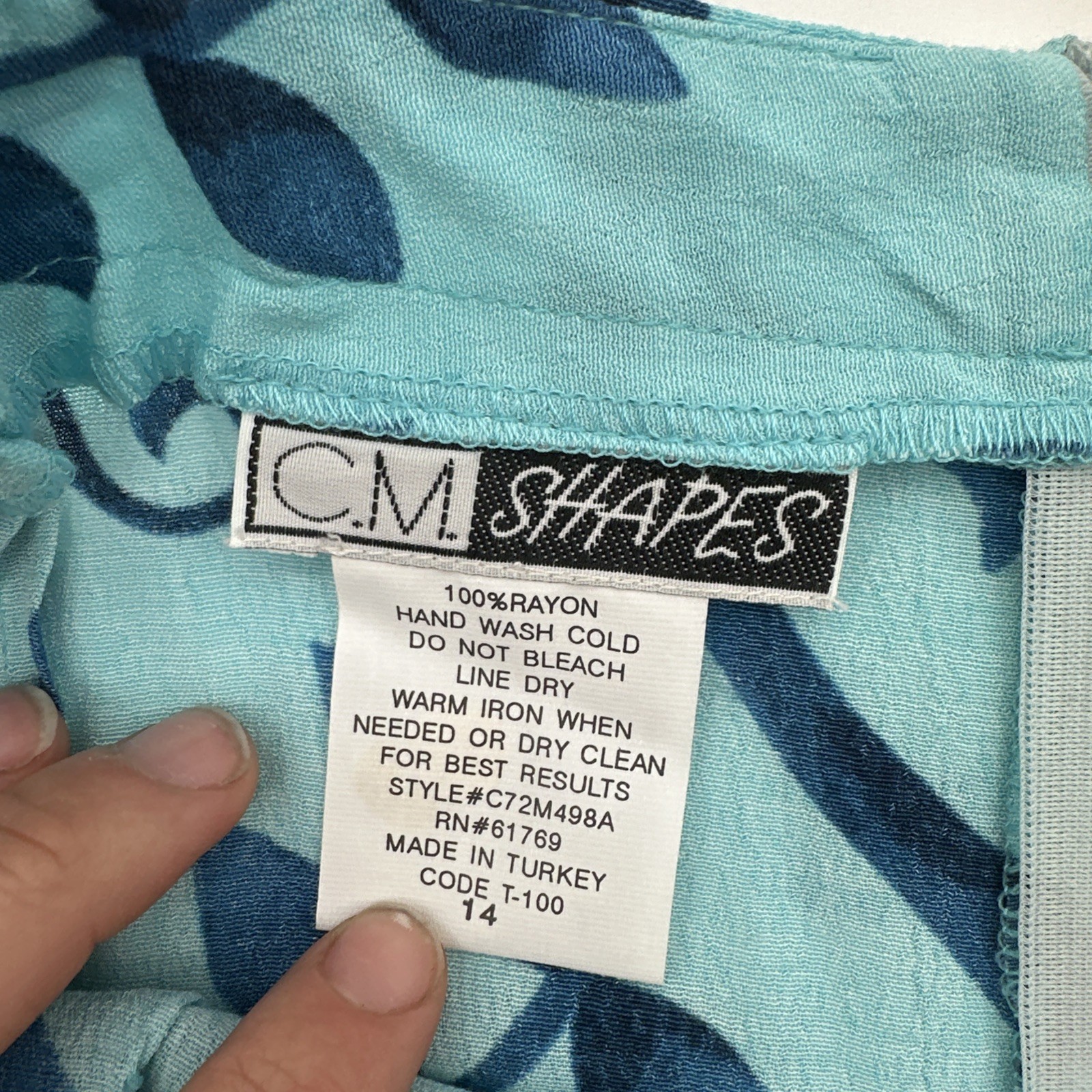 Vtg C.M Shapes Blue Floral Pattern Skirt And Button Down Sheer Top Size 14