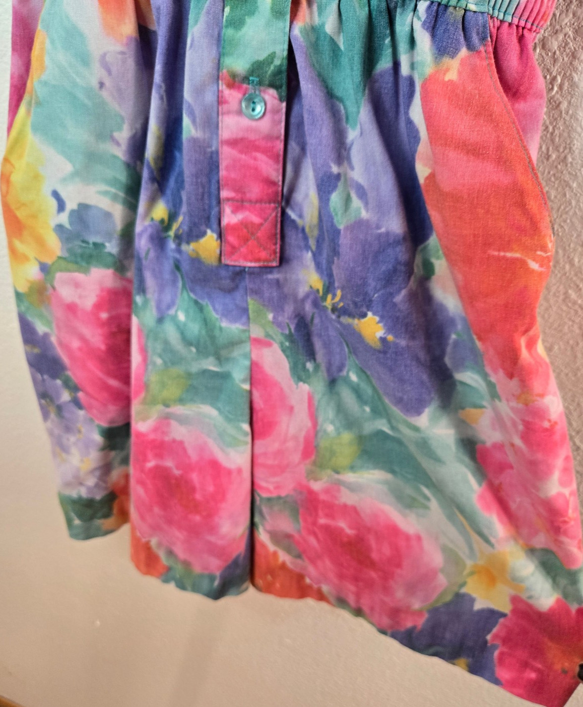 Sea Suns Womens Small Vintage 80s Short Sleeve Cinch Waist Rainbow Floral Romper