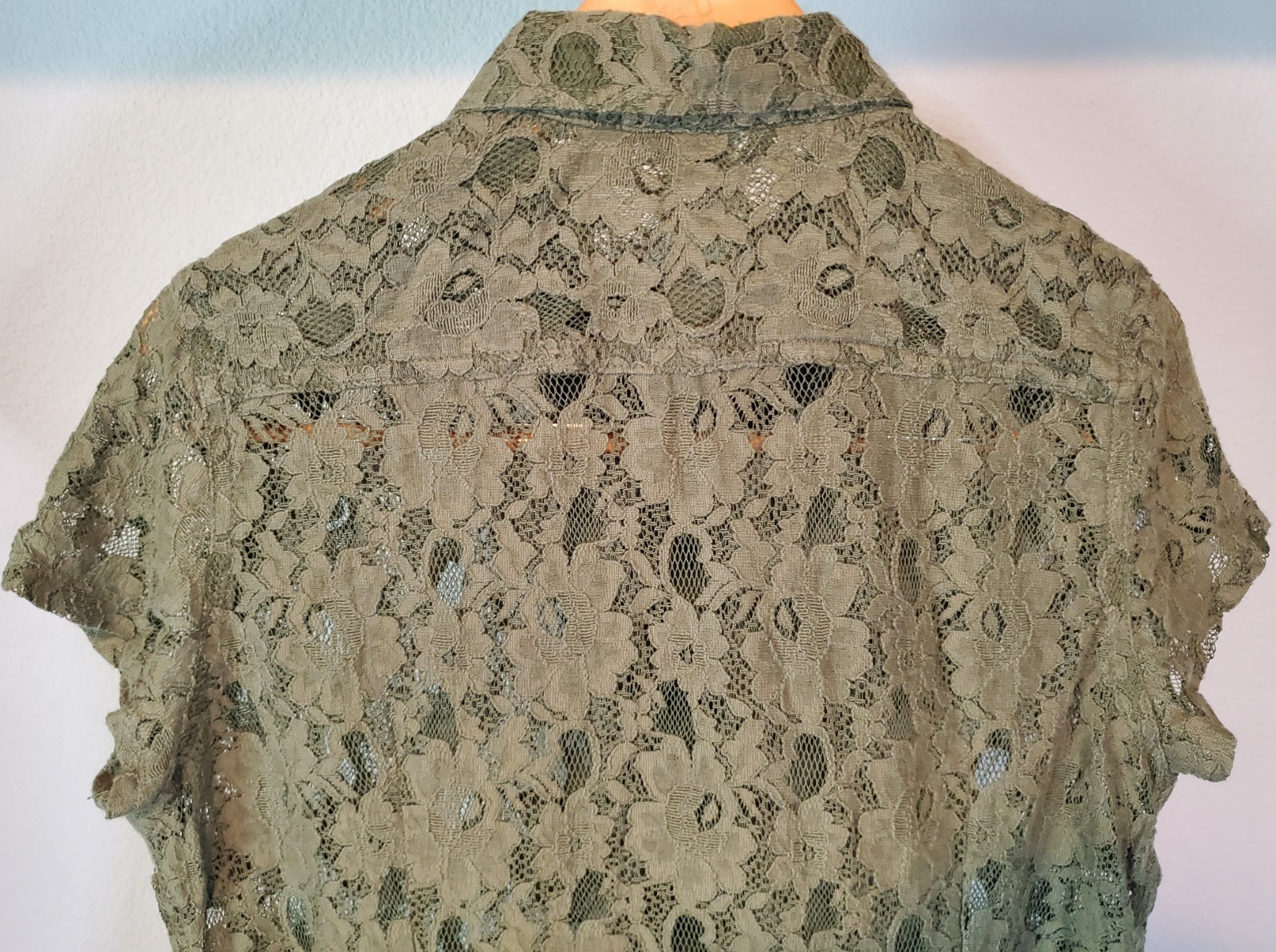 CATO Y2K Olive Green Floral Lace Button Up Shirt Womens XL Boho Goth