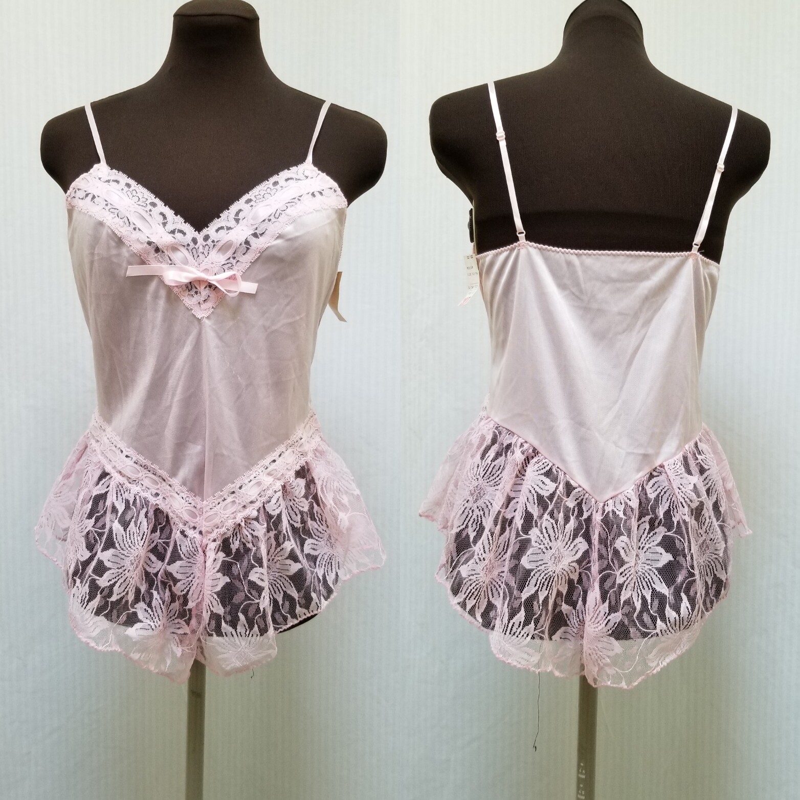 Vintage NOS Pink Lace Step In TEDDY ROMPER LINGERIE – Montgomery Ward – Size S