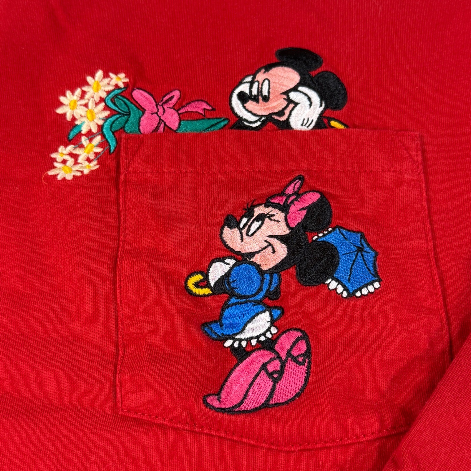 Vintage Disney Store Mickey Minnie Denim Jumper Dress Red Shirt Set L/XL Boho