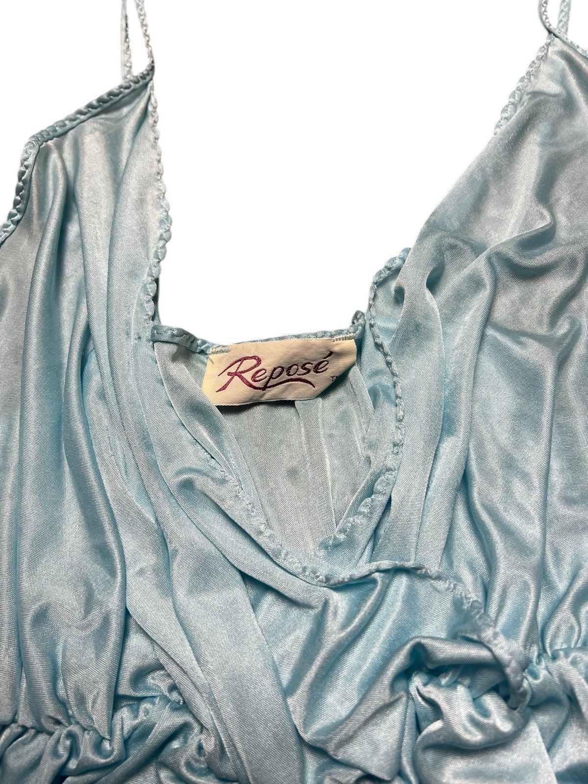 Vintage 1960s Repose Union Made Body Suit Satin Blue Size Large