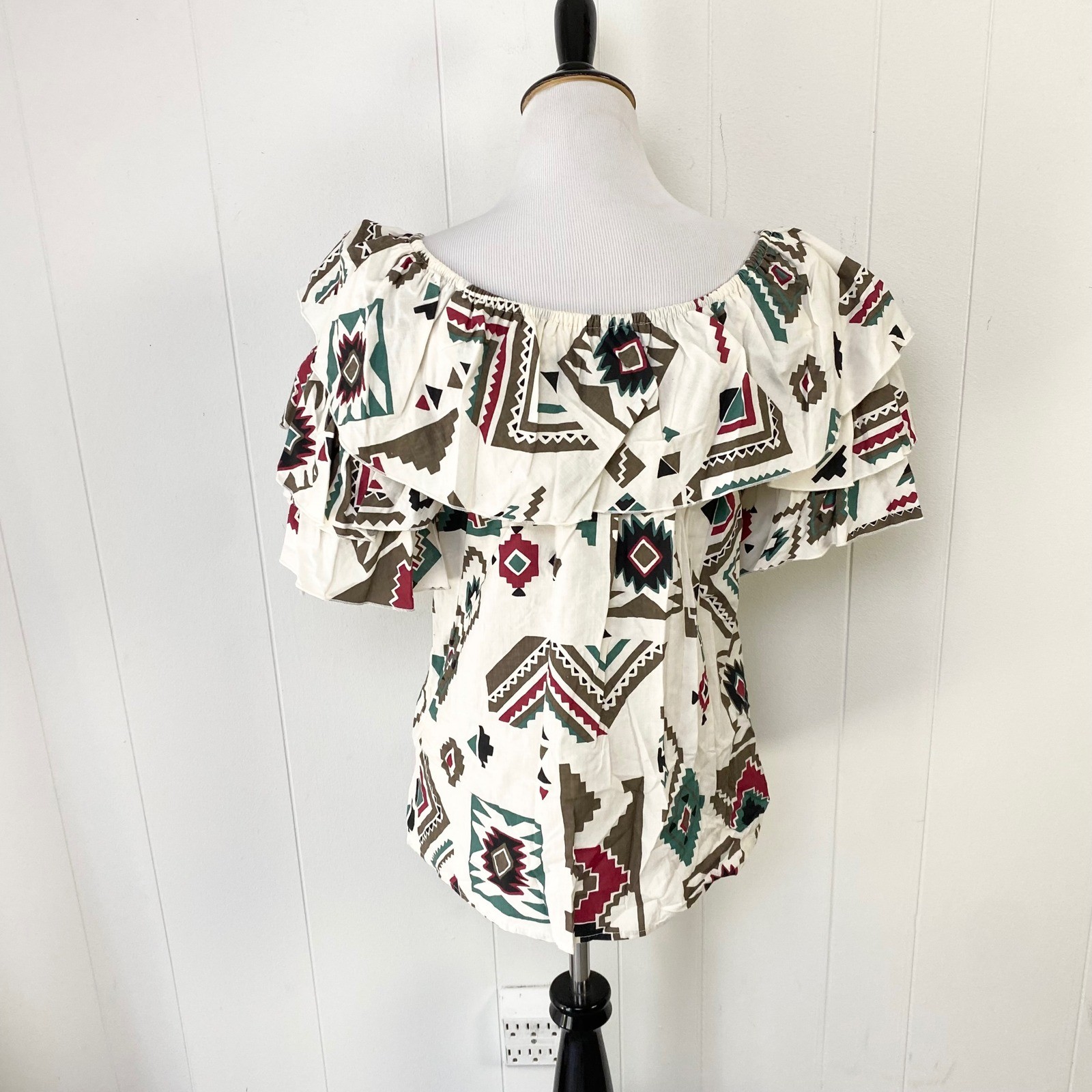 VTG Western Collection Off Shoulder Ruffle Peasant Shirt M Square Dance Western