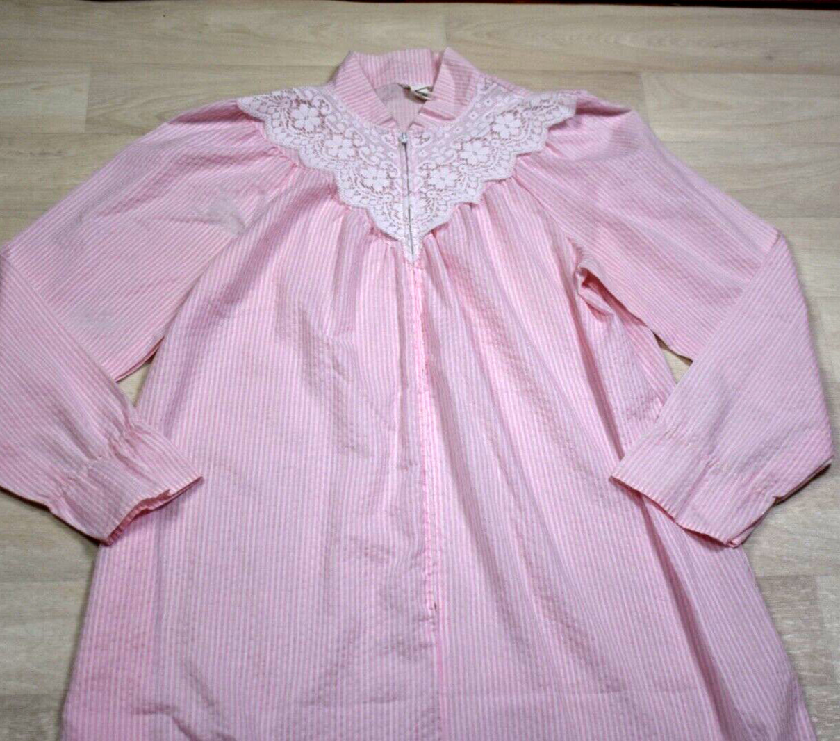 80s Full Floor Length Housecoat Bed Jacket House Dress Pink VTG Stripe