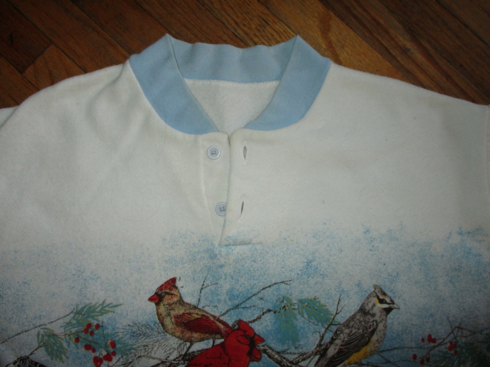 vtg 1980s BIRDS SWEATSHIRT Cardinal Bluejay White Blue Sault Ste Marie Michigan
