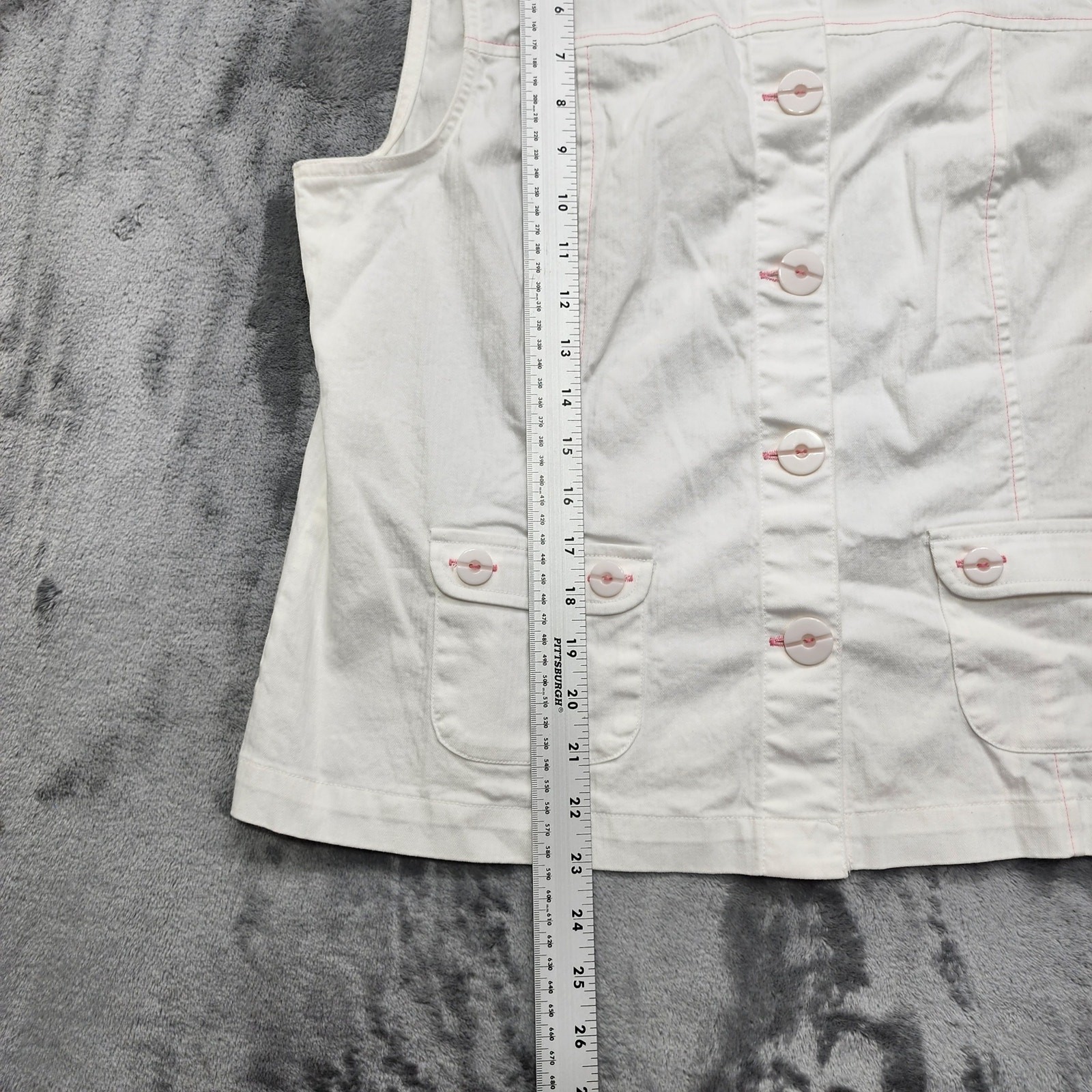 Vintage Christopher & Banks Vest Womens L White Pink Sleeveless Button Up Preppy
