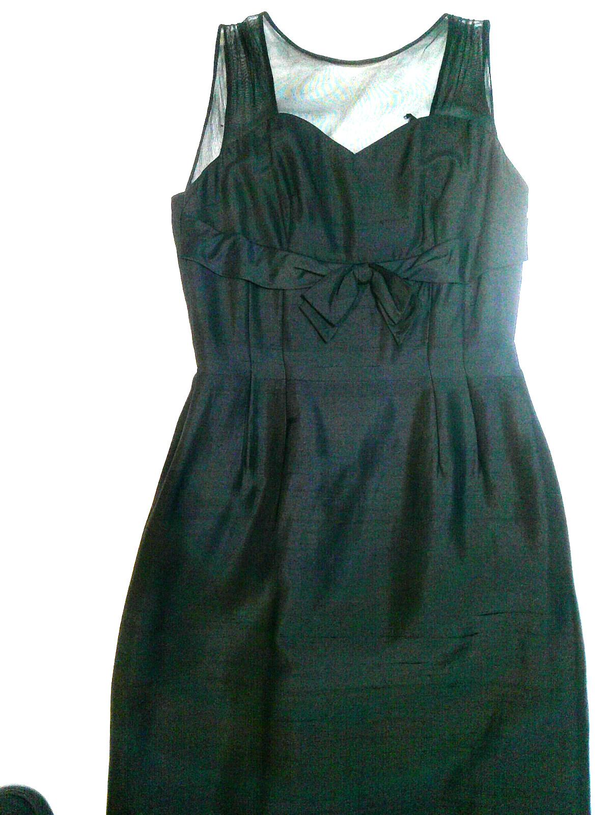 Vtg 50’s Black Raw Silk Illusion Wiggle Hourglass Pin Up Dress MINT 36-28-38