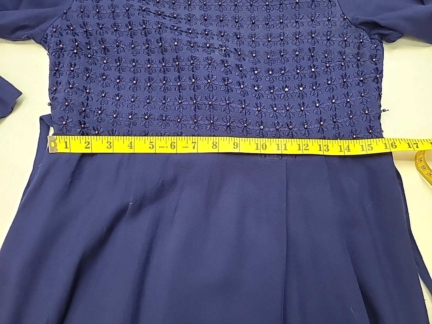 Vtg long Sleeve Floor Length Blue Dress Featuring Beaded Embellishments