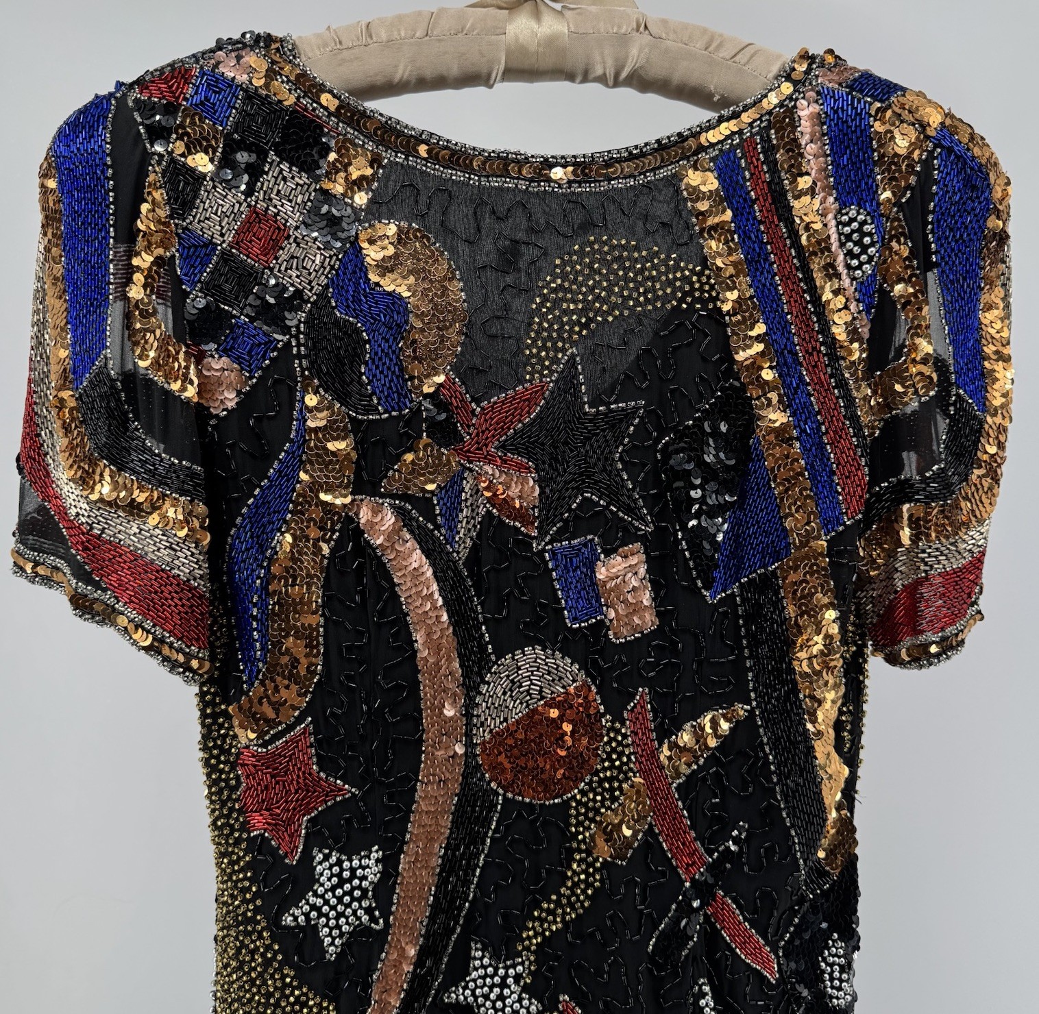 Night Line Laurence Kazar Beaded Sequin Dress 12 VTG 80’s Silk Celestial Art