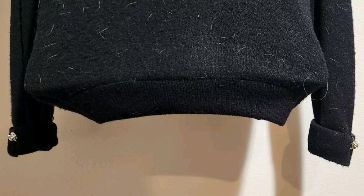Vintage Black Orlon Sweater Mink Collar Kin Kaid Knits Turbo Interlock