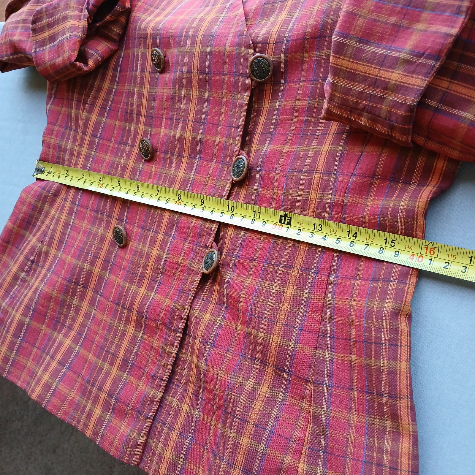 Jones Wear Petite VTG Plaid Orange Red Blazer size 8P professional office attire