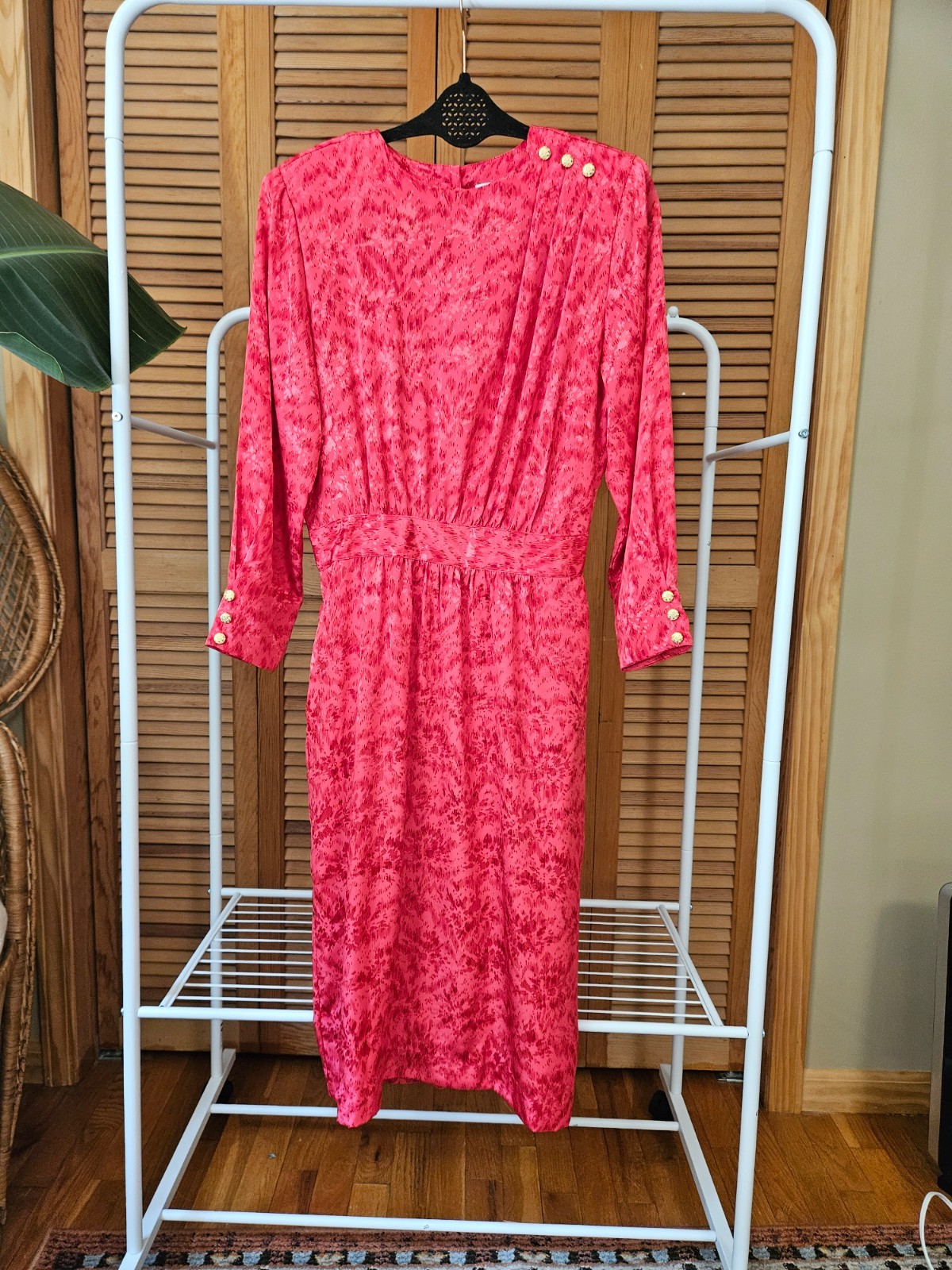vintage 80s pink silky midi dress