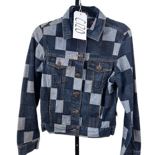 Vintage CJ Jeans Crest Women’s Medium Blue Checkered Colorblock Denim Jacket