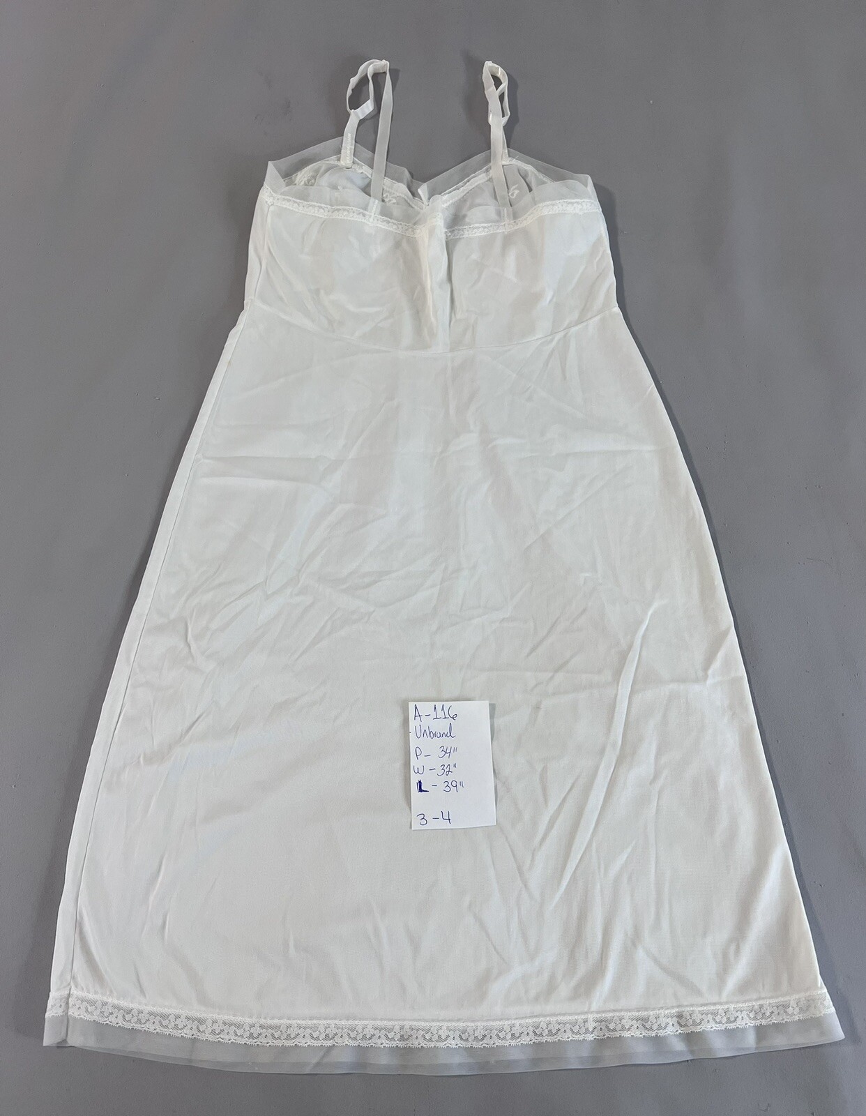 Vintage White Women’s Nylon Lace Lingerie 39” Long Embroidered