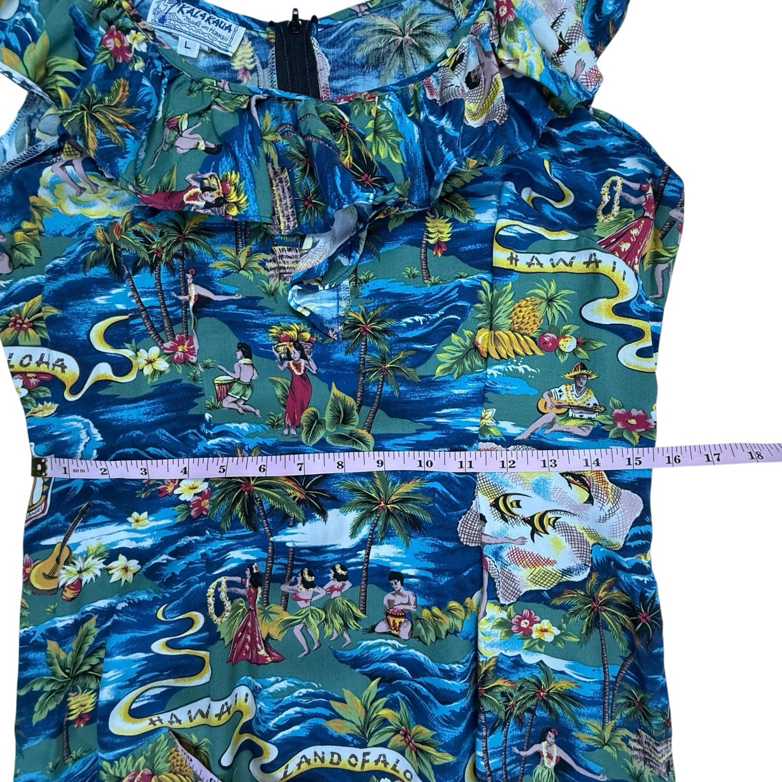 Vintage Kalakaua Hawaiian Dress Women Large Ruffled Luau Dancers Rayon