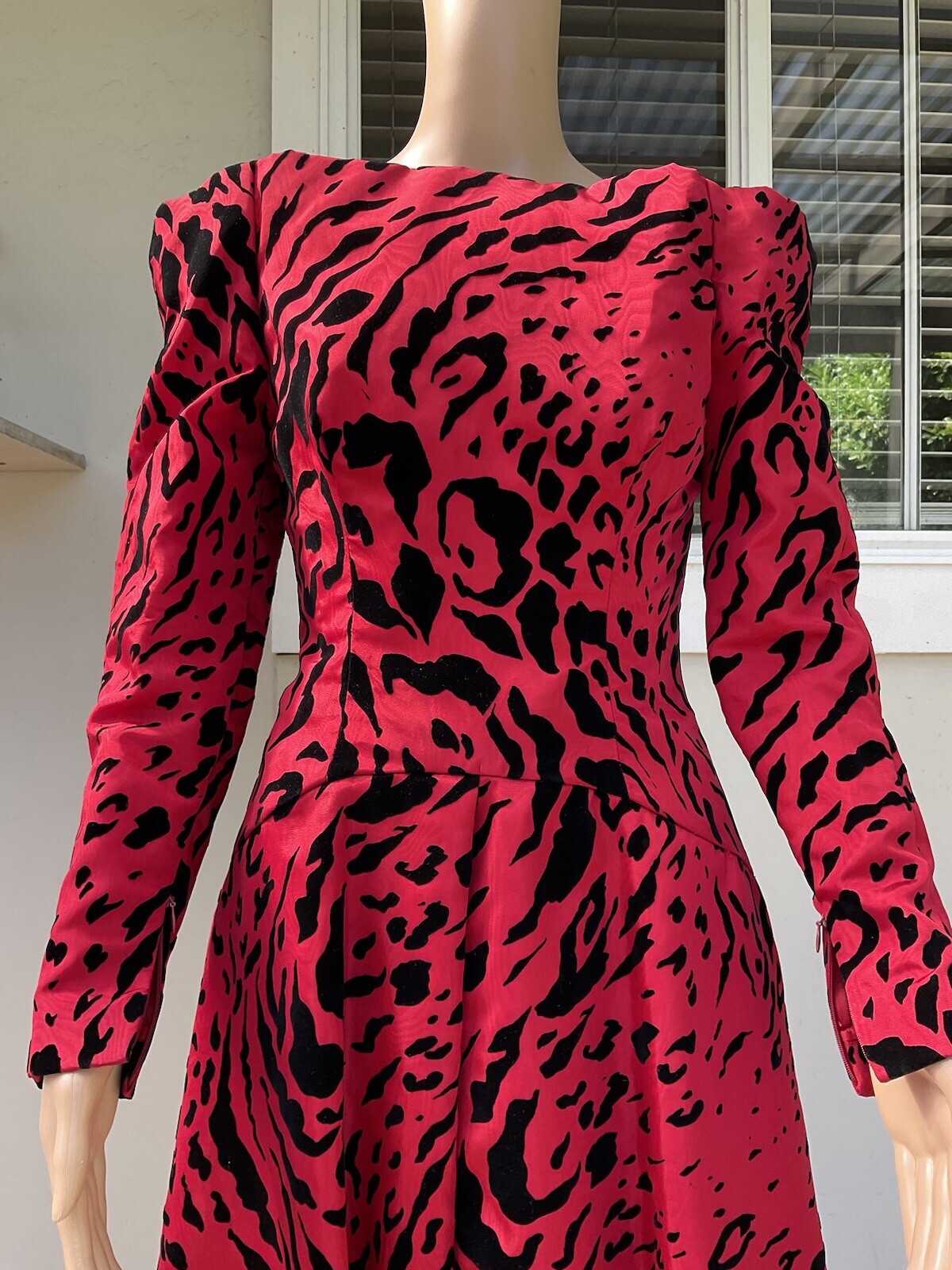 Vtg 80s Scaasi Arnold Isaacs Off The Shoulder Red Black Print Formal Fred