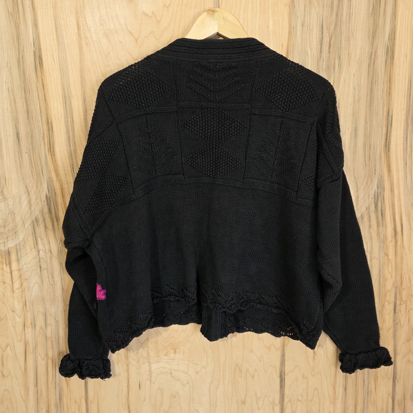 Generra Womens Vintage 80s Boxy Style Black Cotton Floral Cardigan Size Medium