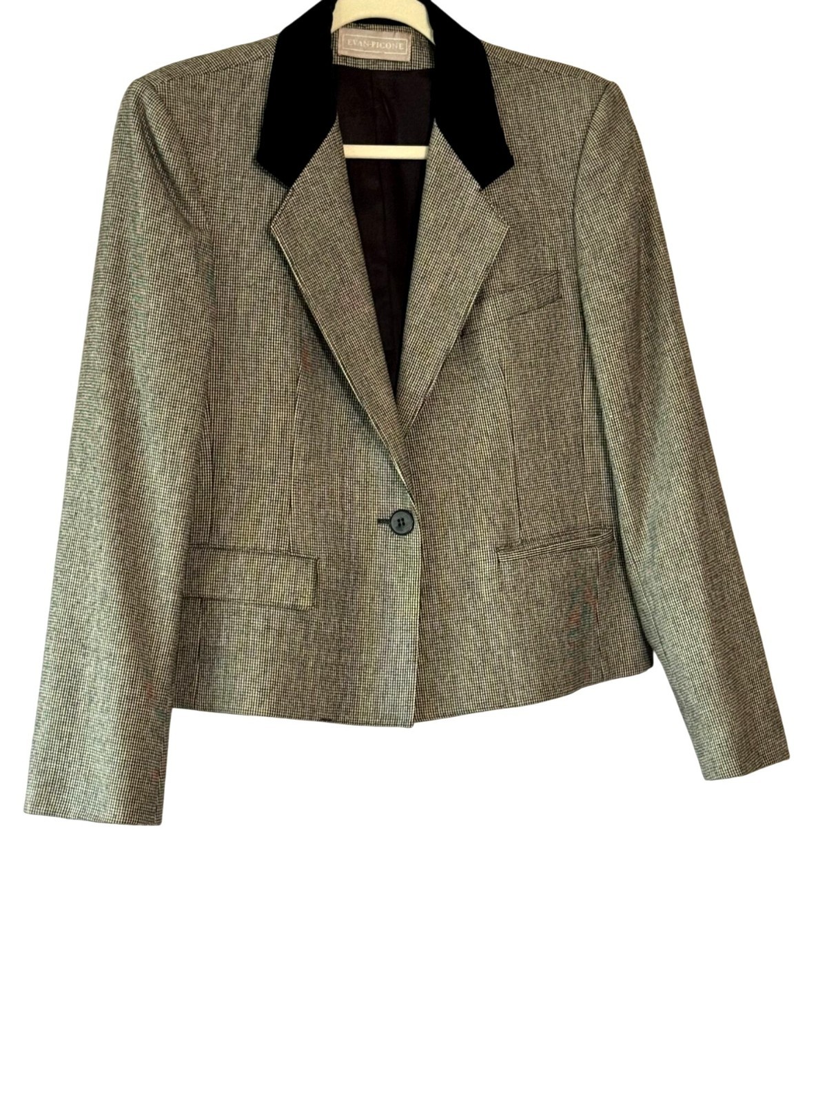 Vintage Evan Picone Houndtooth Blazer Jacket with Velvet Collar ILGWU Union Tag