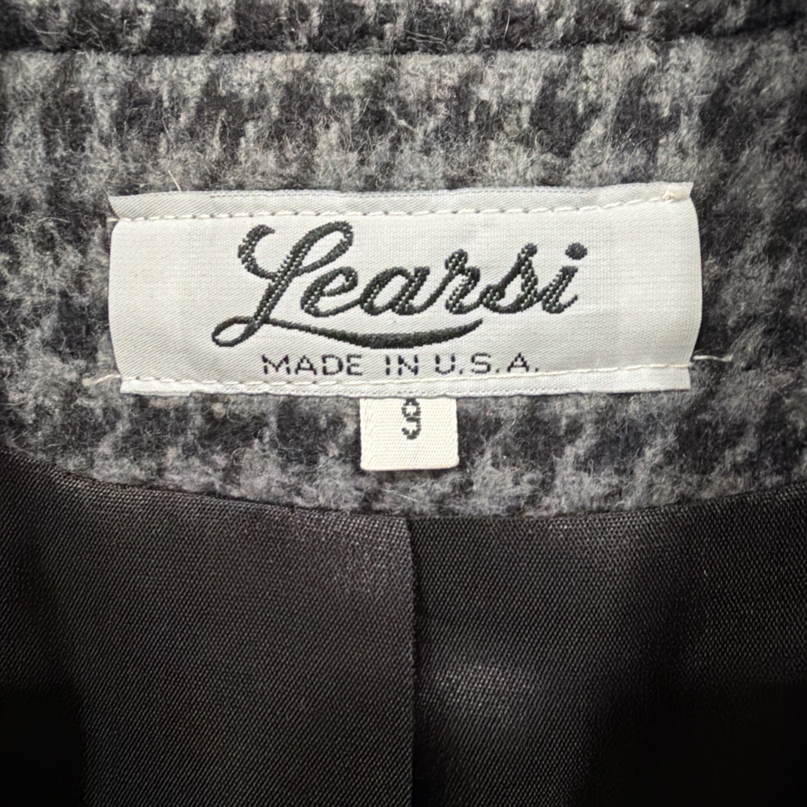 VTG Learsi Wool Houndstooth Blazer Jacket Gray Black Oversized 80s 90s Size 9