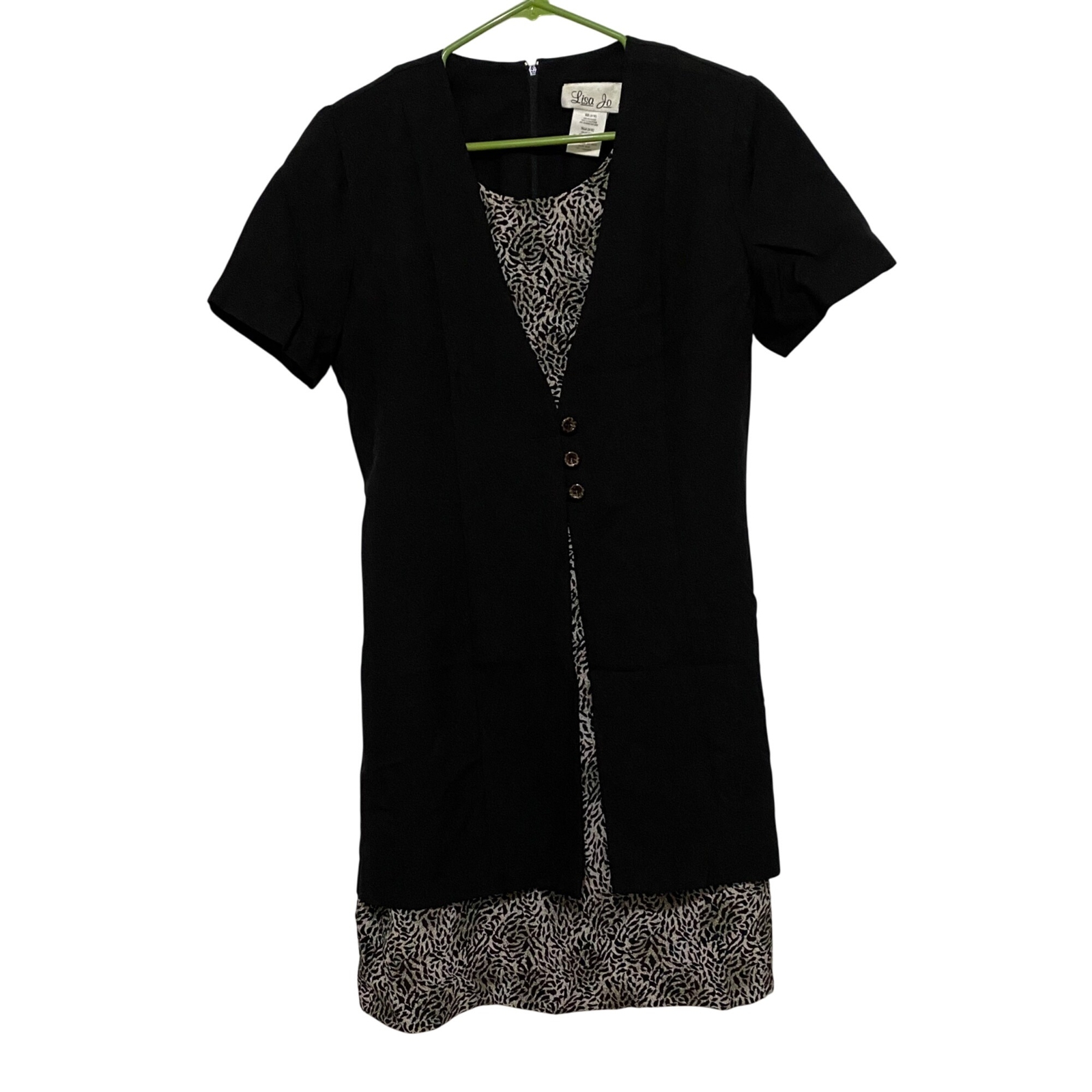 Vintage 90s Lisa Jo Career Dress Size 9/10 Black Animal Print Office Wear Church
