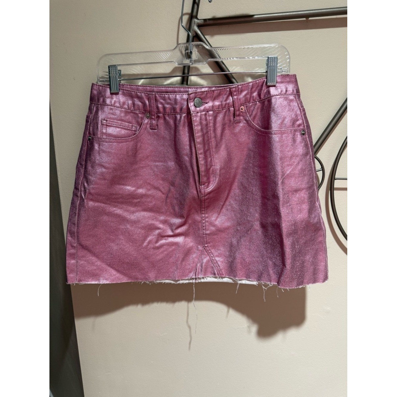 Wild Fable Y2K Inspired Metallic Pink Denim Mini Skirt Size 10 100% Cotton
