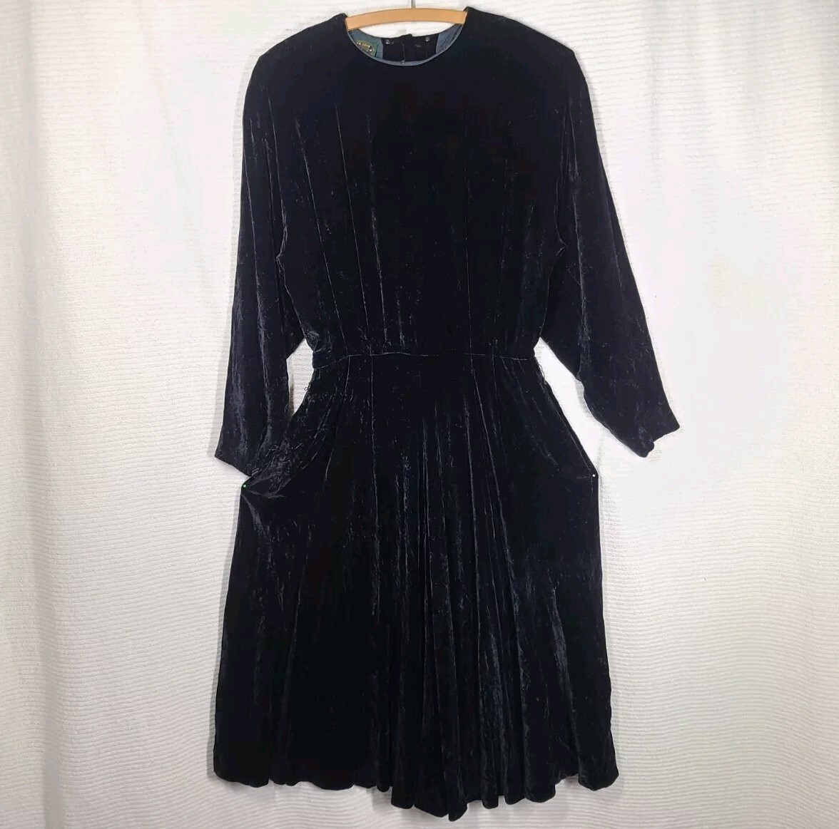 Vtg 90s Velvet Bias Dress Black Silk Rayon Velour Drapey Skirt Button Back 8 M