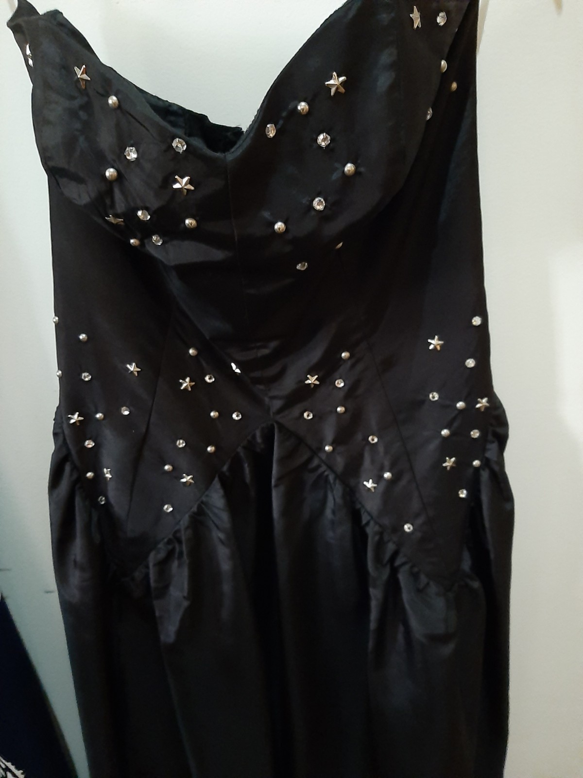 RARE Vintage 80s Black Taffeta Like Strapless Dress 34″ Bust W 29″ HOLLYWOOD