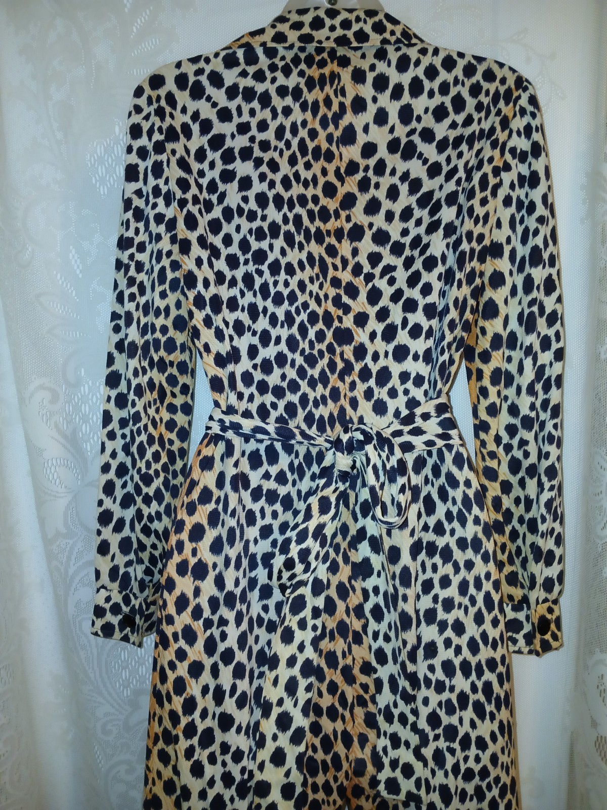 Vintage 70s Disco Leopard Nylon Zip Front Jumpsuit Pantsuit Dagger Collar M EUC