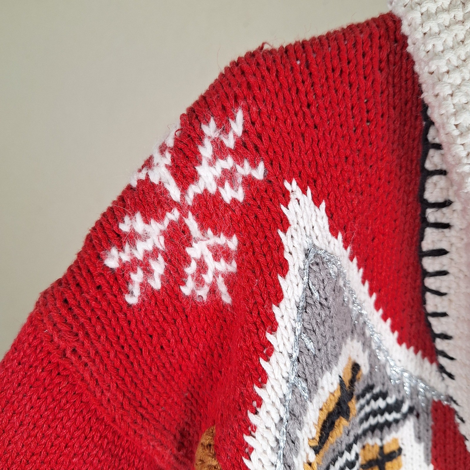 Cullinane Vintage Hand Knit Christmas Cardigan Shawl Collar 3D Whipstitch L