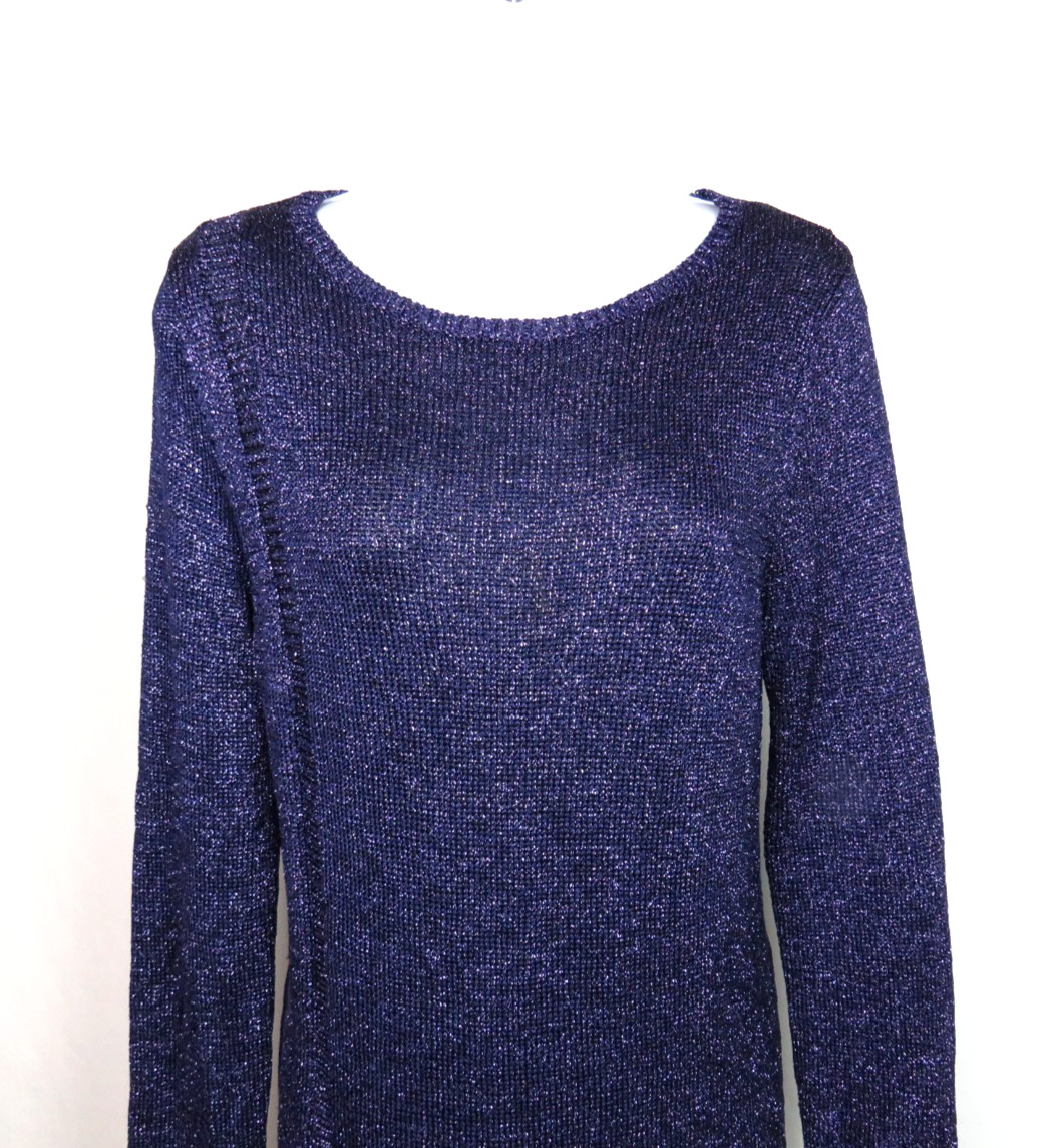VTG CHICO’S PURPLE STRETCH TOP WITH SILVER METALLIC SPARKLING THREAD SIZE 1