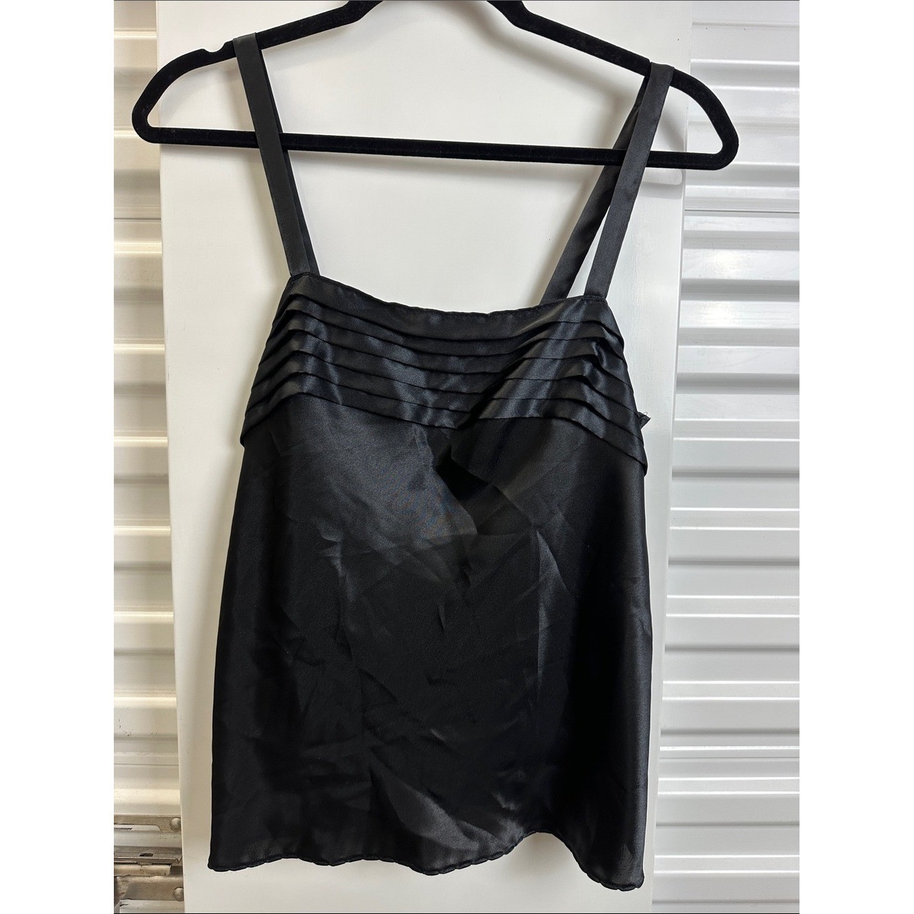 Vintage ESCAPADES Black Satin Pleated Yoke Camisole