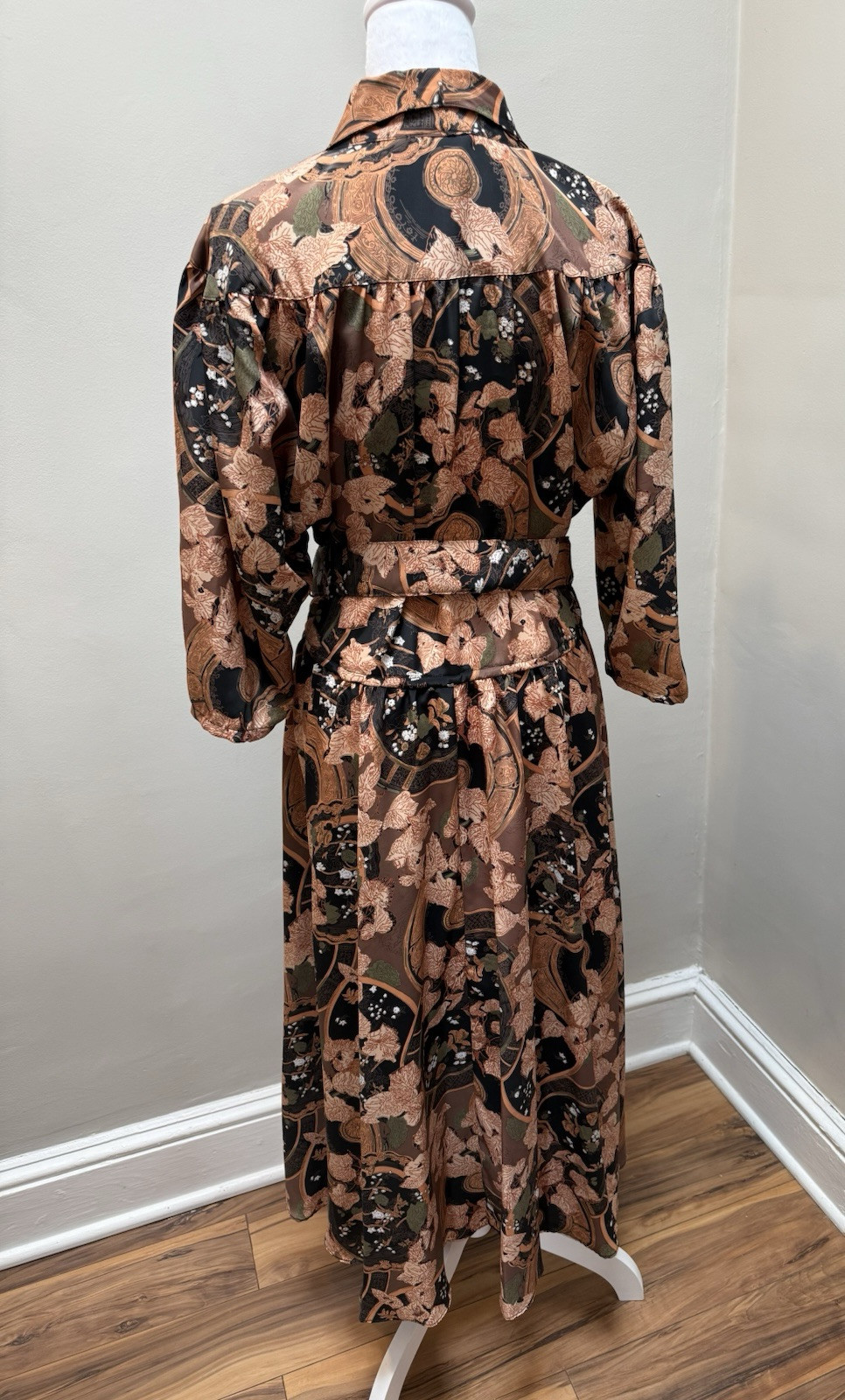 Vintage 80s Does 50s Shirt Dress George Originals POCKETS Bold Floral Black 12