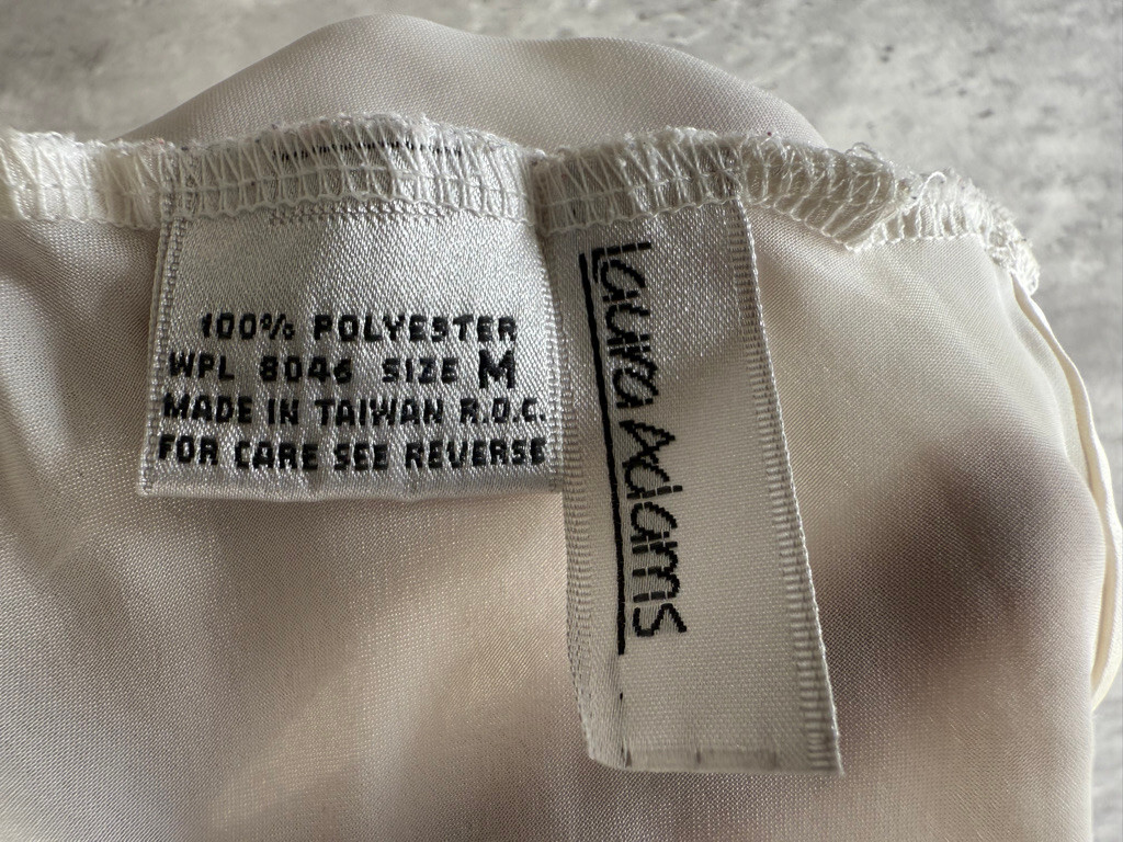 Vintage 1990s Laura Adams White Satin Polyester Lace Camisole Tank Top Size M