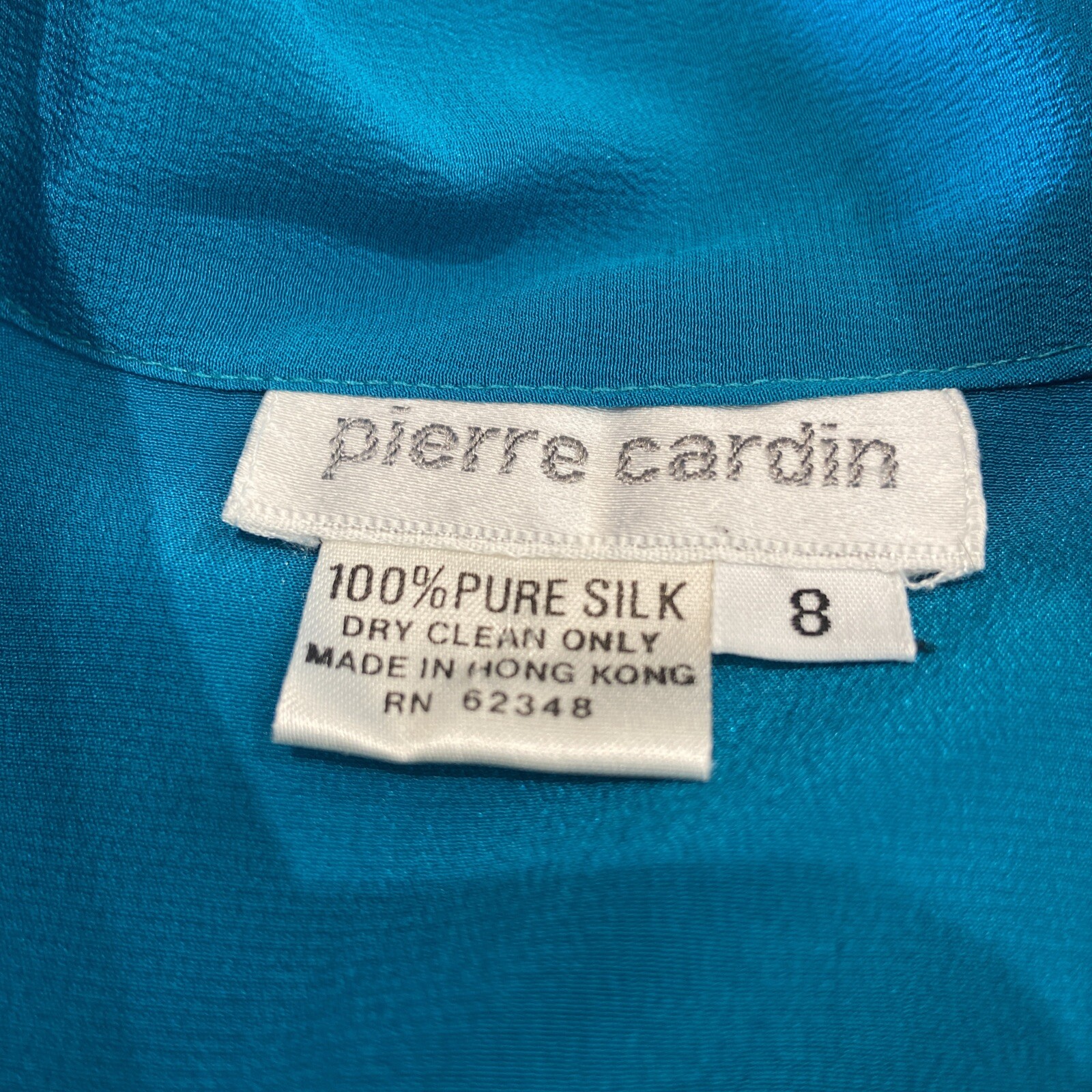 Vintage Pierre Cardin dark turquoise silk dress, circa 1980s, Sz8