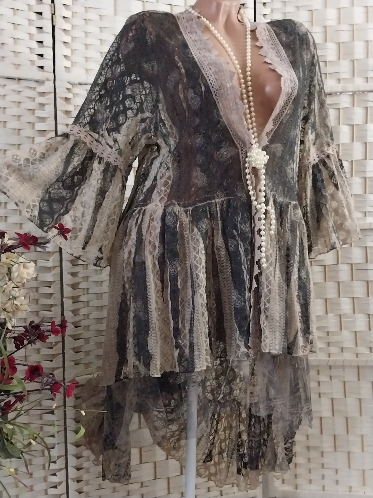 VTG COTTAGE WHIMSIGOTH FAIRY BOHO Whimsical HI LOW BLOUSE JACKET CAPE TOP SHIRT
