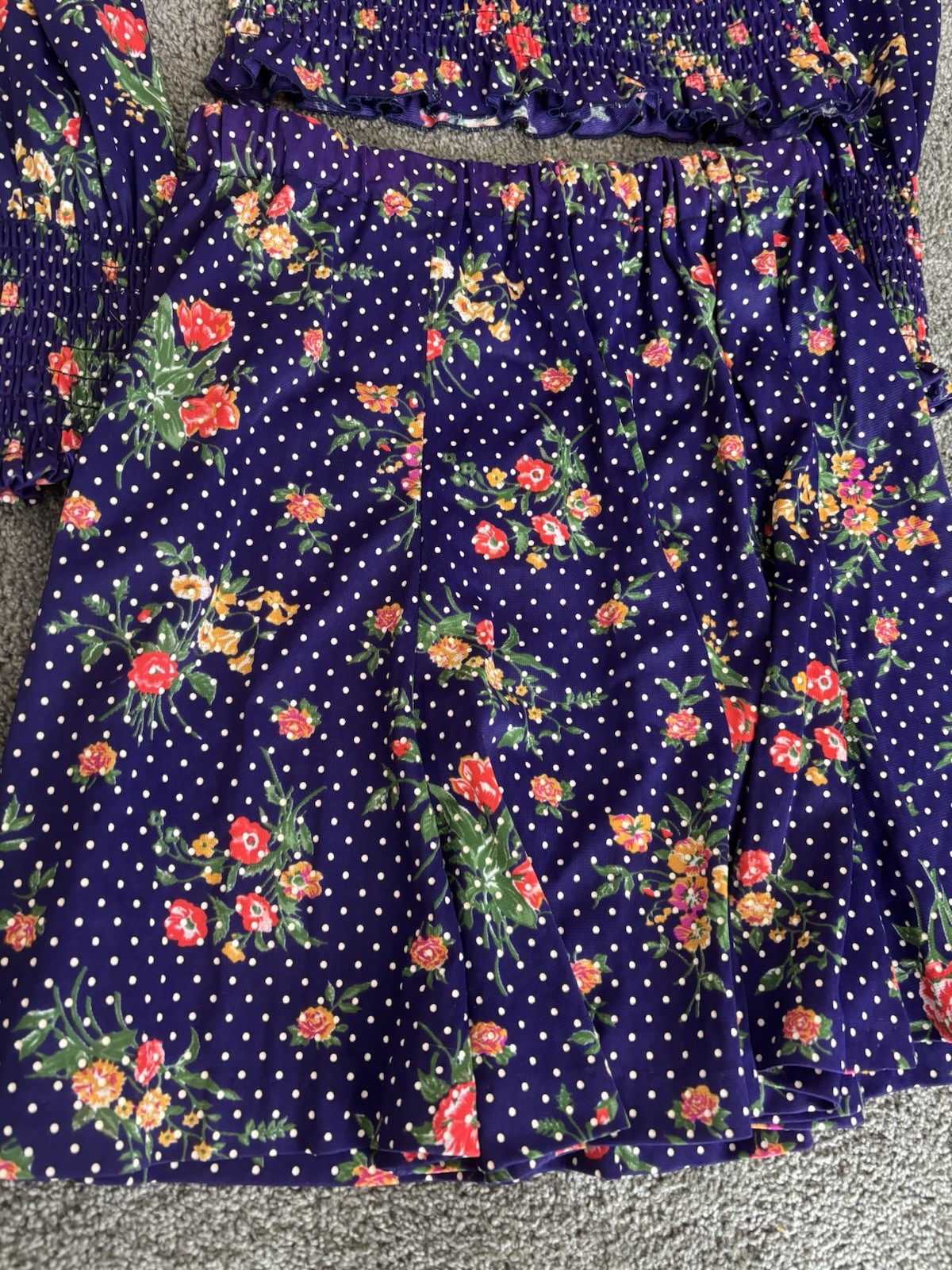 Vintage “Rag Dolls” Matching Set Skater Skirt And Crop Top Polka Dot Floral