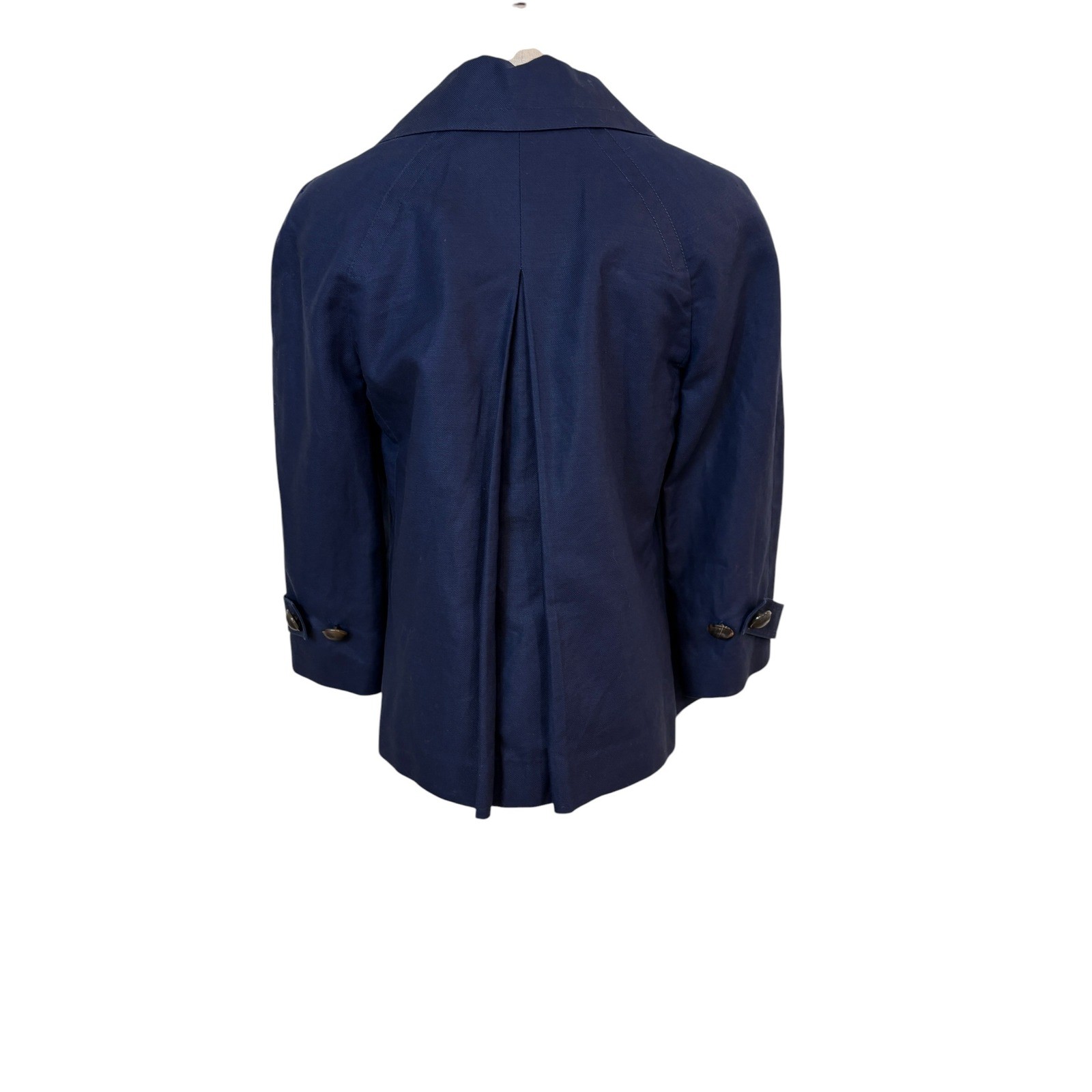 Talbots Linen Blend Jacket Navy Cropped Blazer Classic Preppy 6 mod minimalist