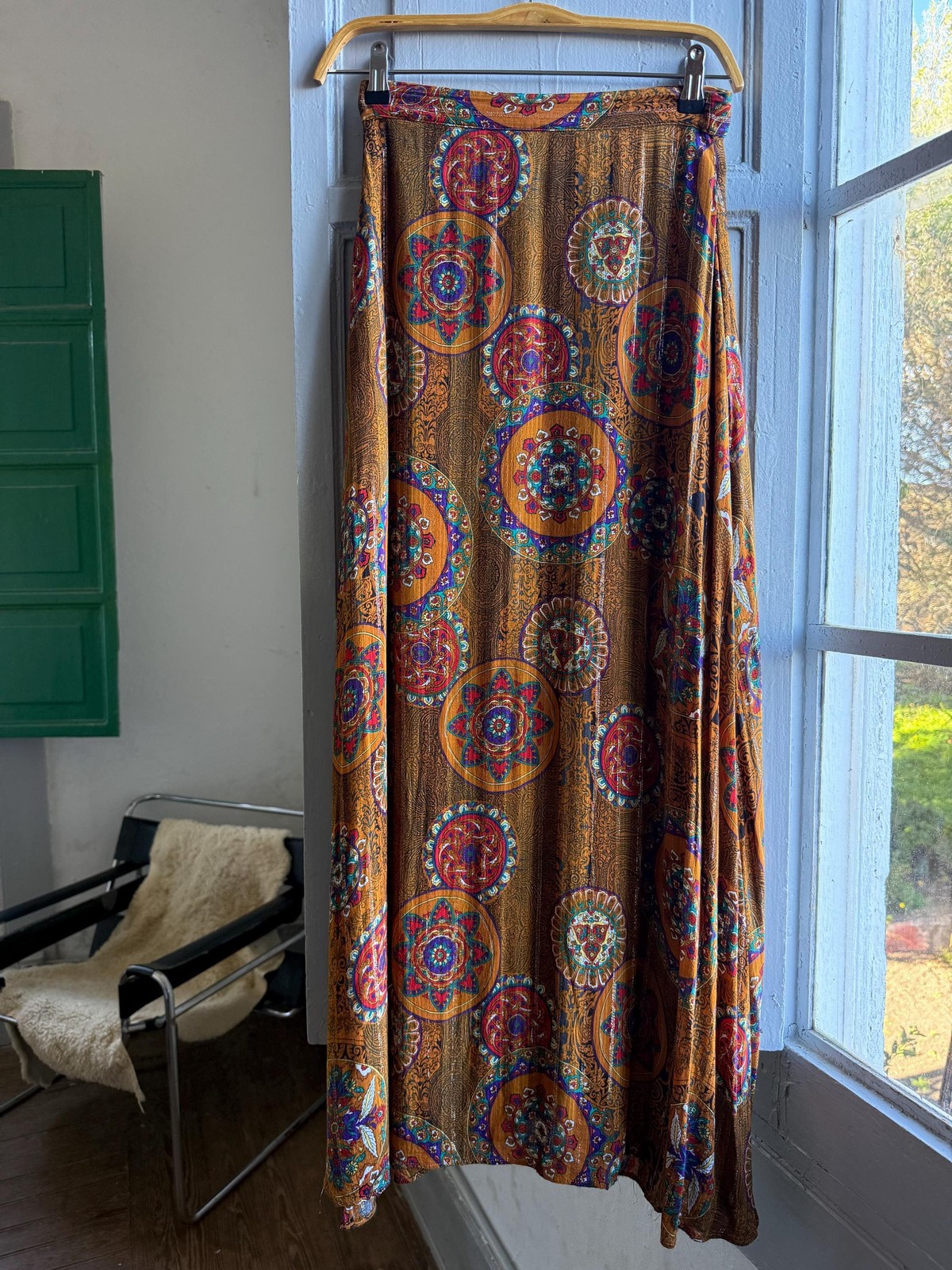 Vintage Desigual bohemian maxi skirt, high waist button down floral long skirt,S