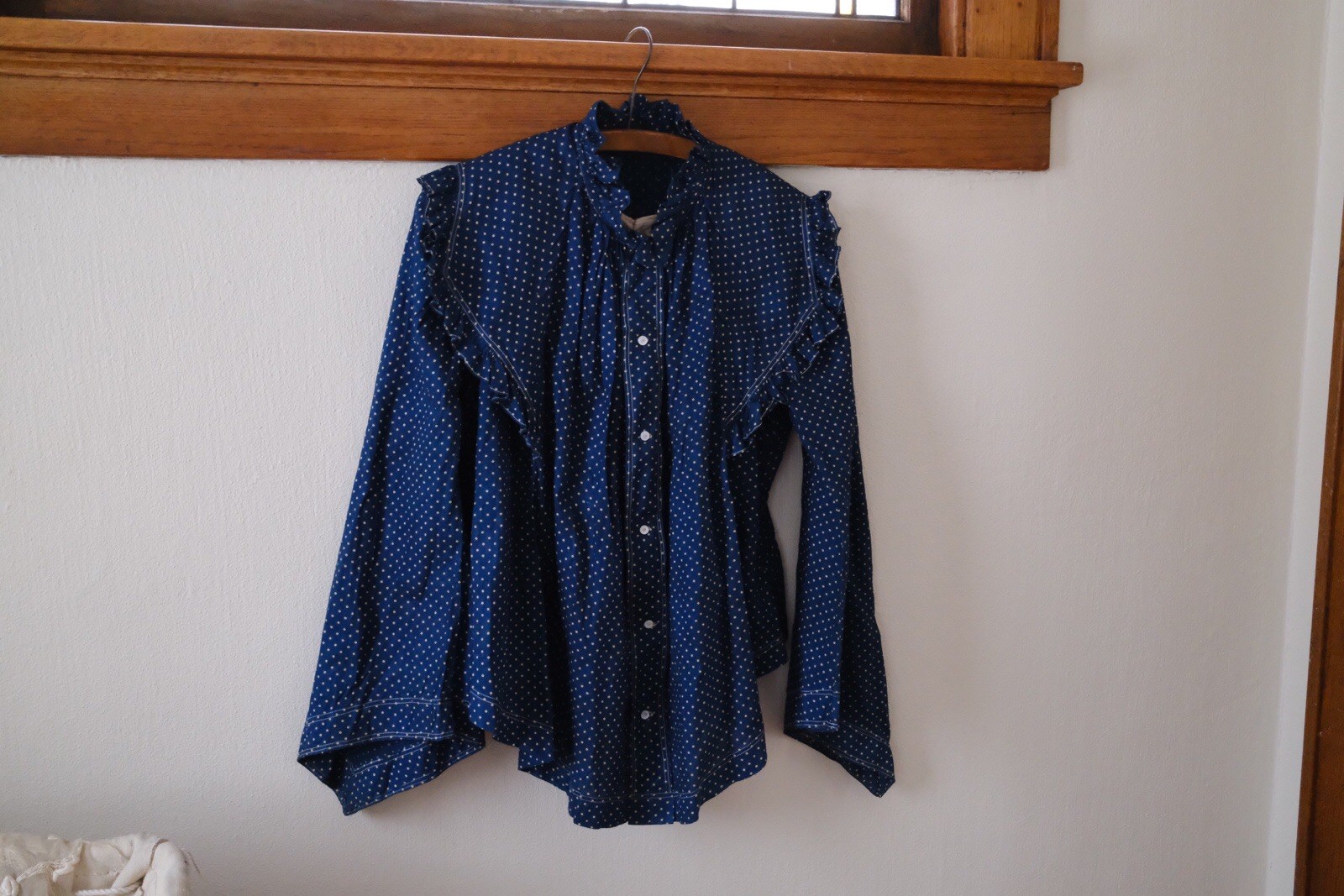 Extremely Rare Blue Indigo Calico Antique Blouse, Possible Maternity Cut