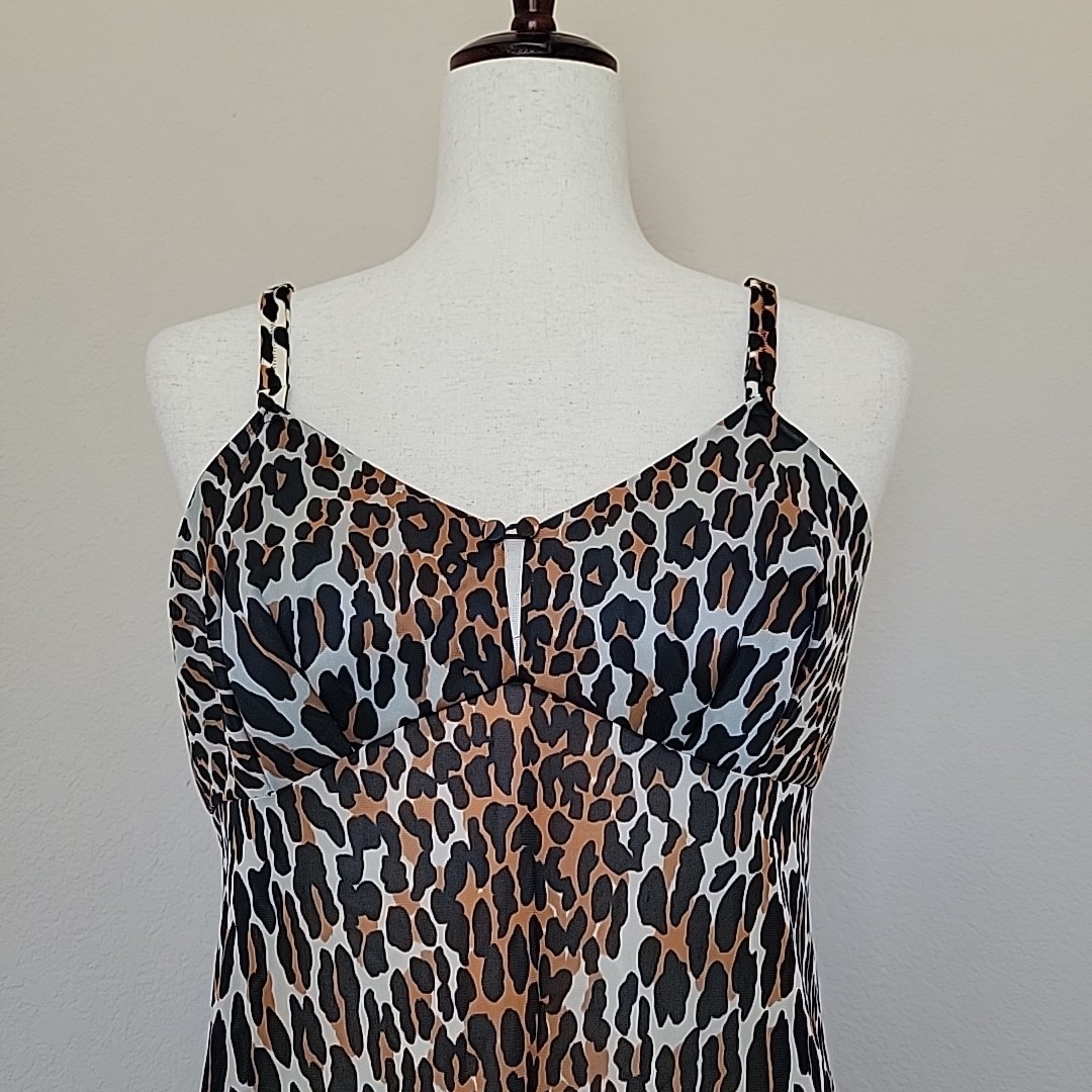 Vtg Vanity Fair Leopard Print Babydoll Slip Dress Size S USA Animal Rockabilly