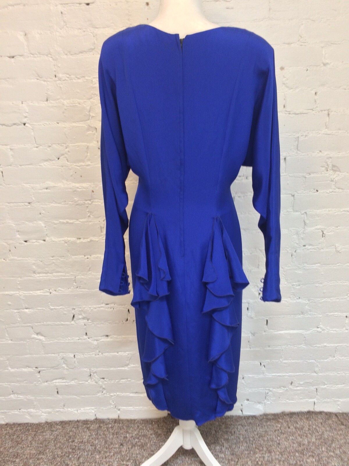 VTG 70s Holly’s Harp Dress Silk Blend Dolman Ruffle Blue M Stevie Nicks Boho