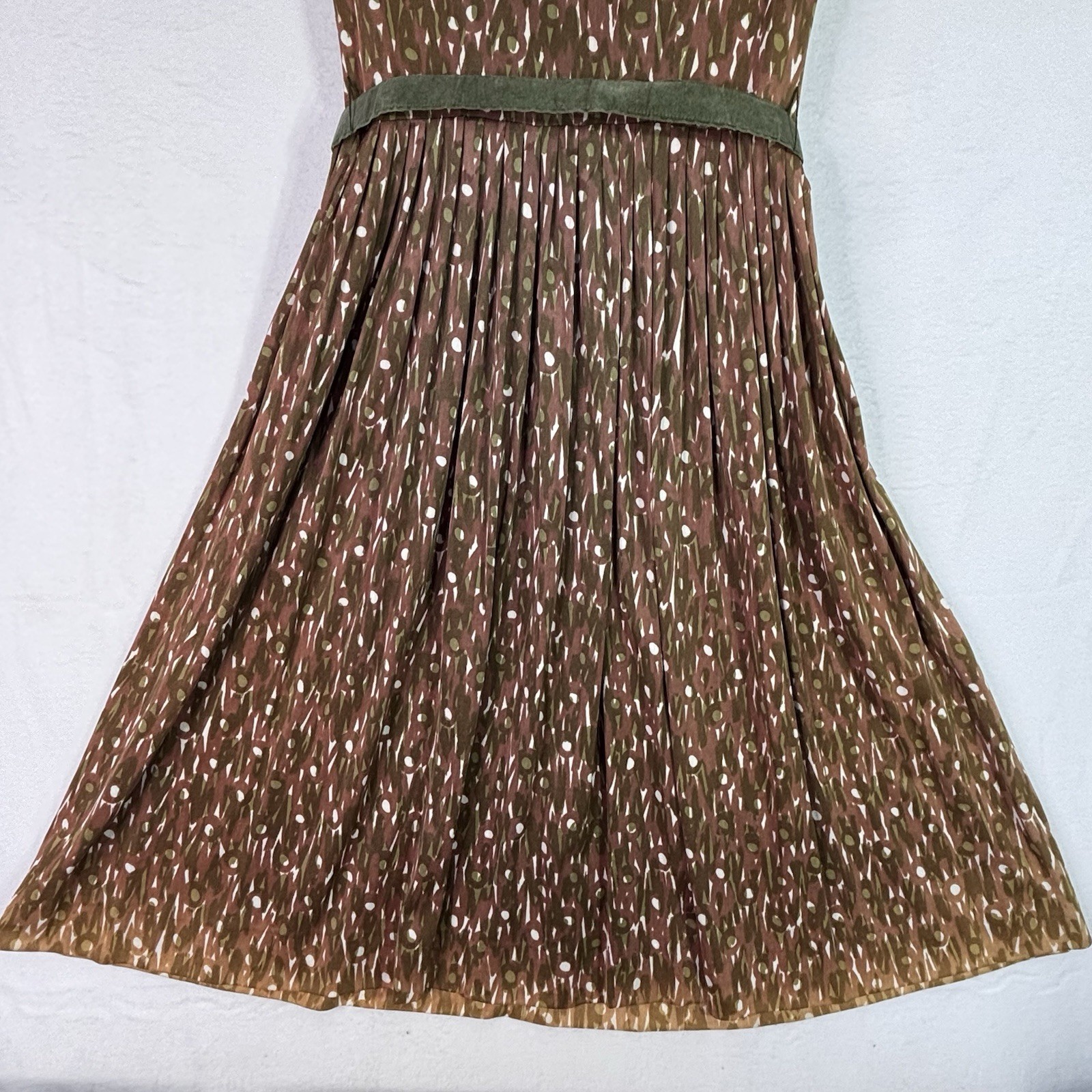 Vtg 60s Claire Tiffany Traveler Tea Dress 3 large buttons belted brown/green