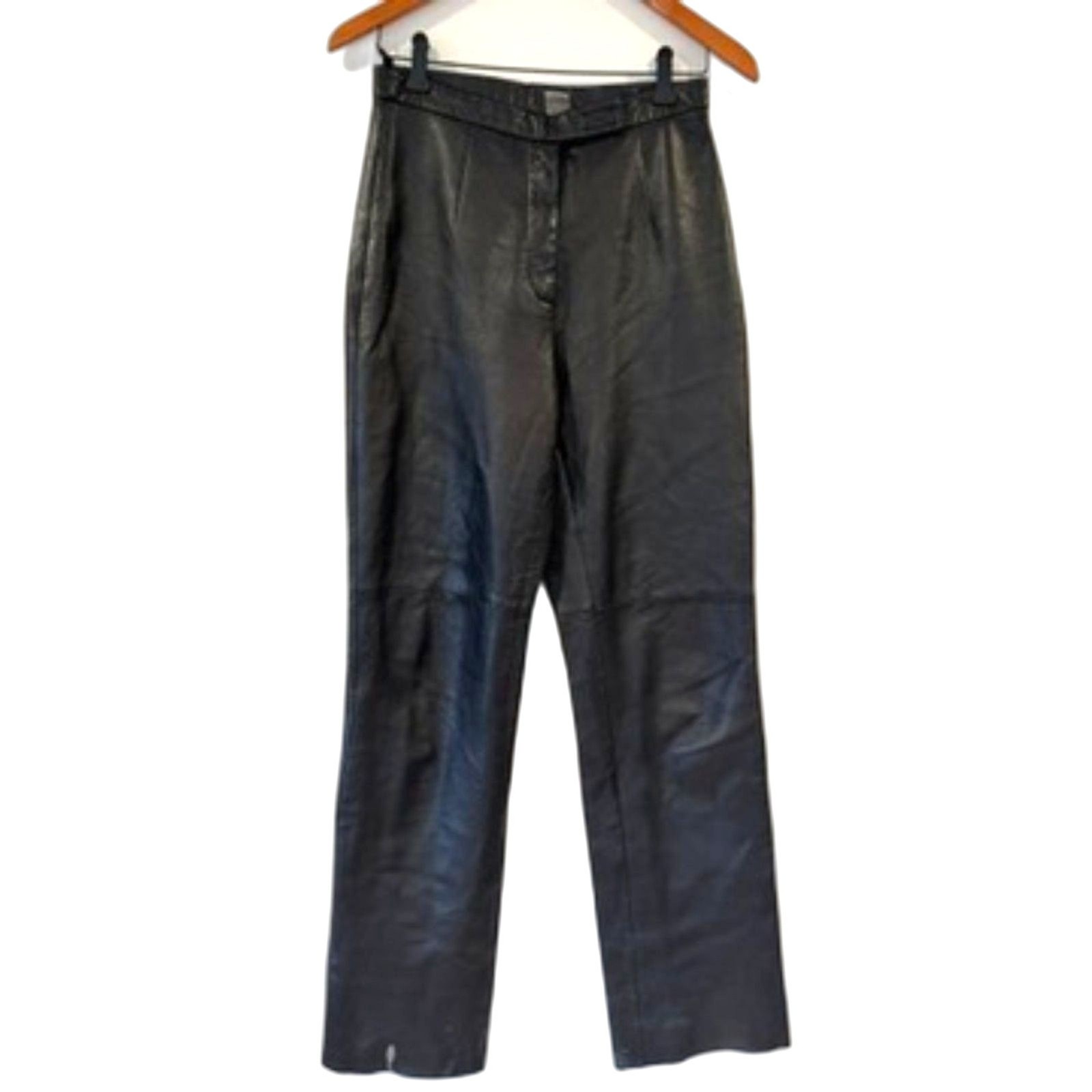 Vintage Jaqueline Ferrar Black Leather Pants Straight Leg Size 6