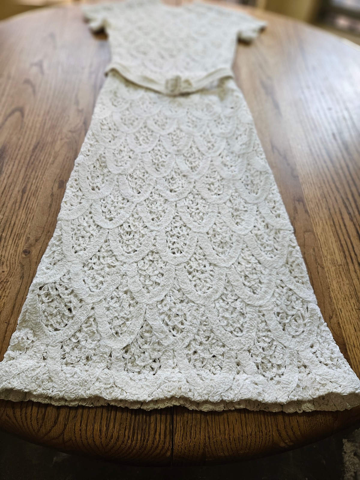 Vtg Glengyle Cream Sheath Crochet Lace Dress Scallop Pattern Small Petite?