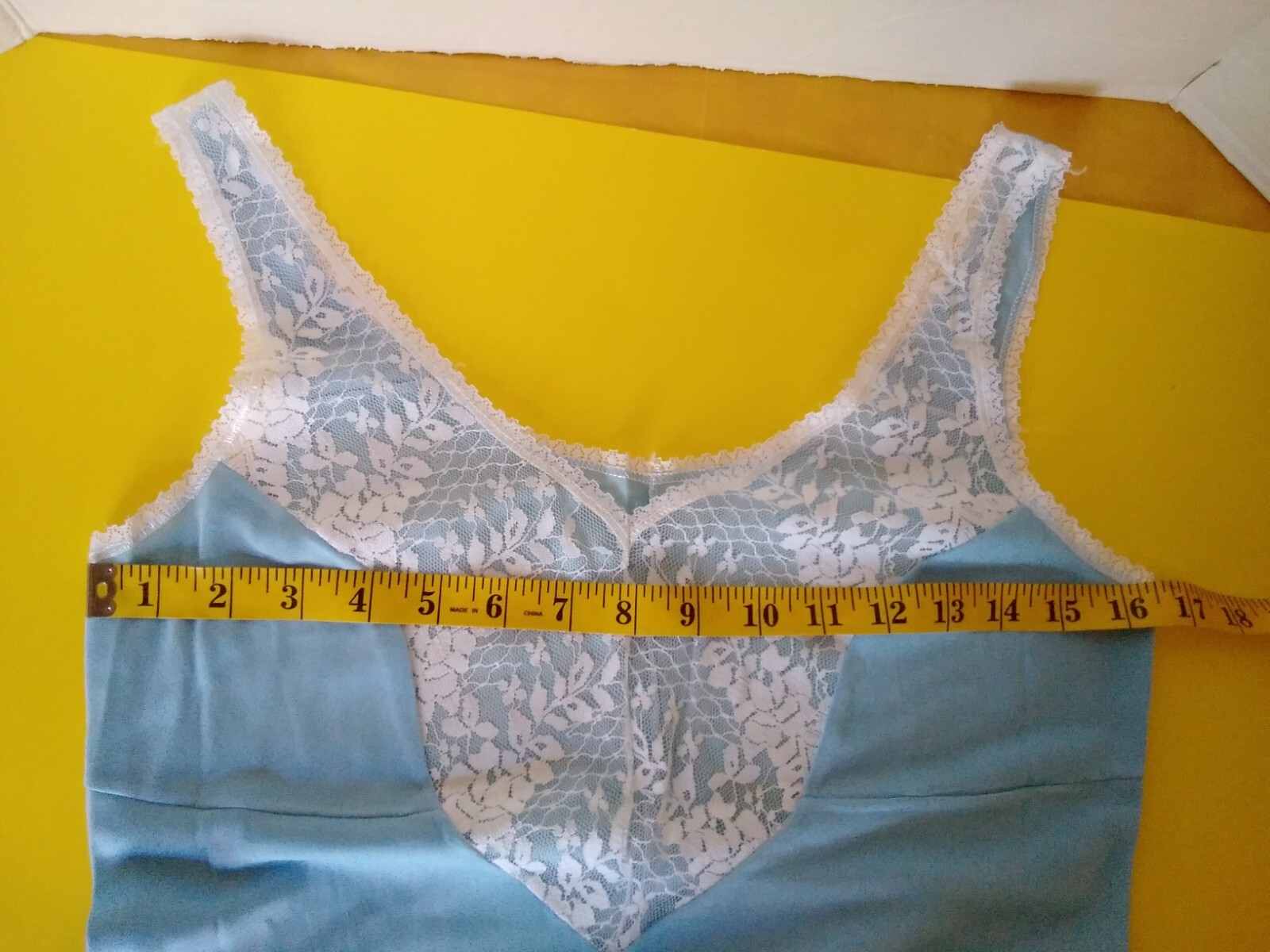 Womans Vintage Full Slip Dress Chemise European M-L Blue Lace Bodice